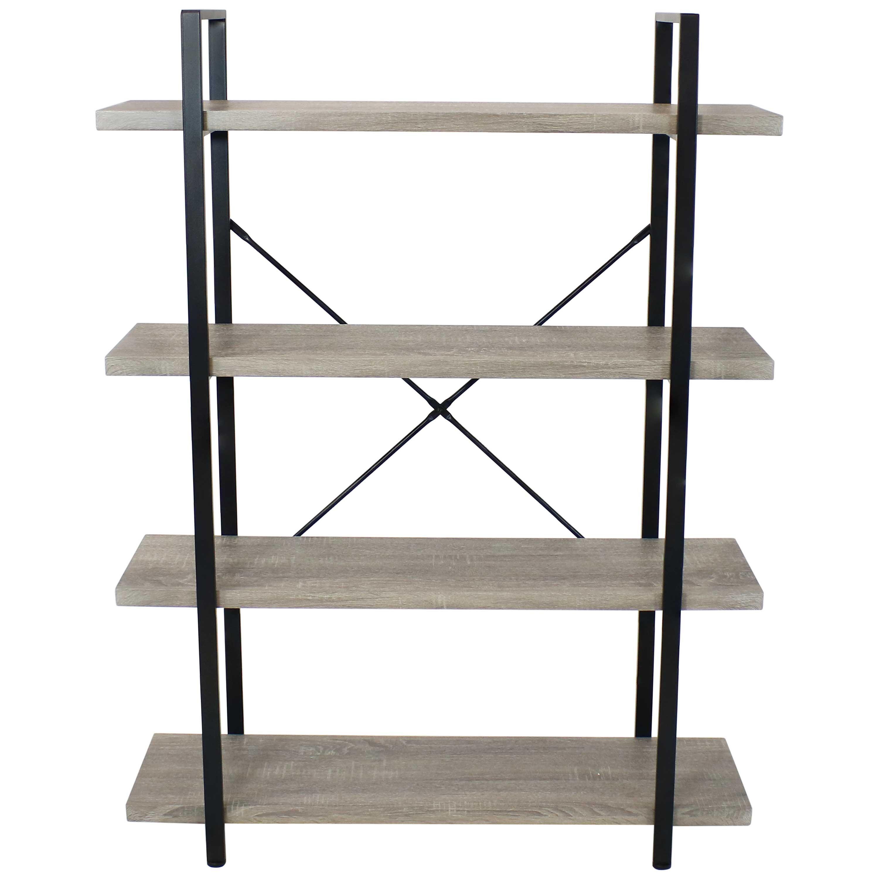 Sunnydaze 4 Shelf Industrial Style Freestanding Etagere Bookshelf with Wood Veneer Shelves - Oak Gray Veneer