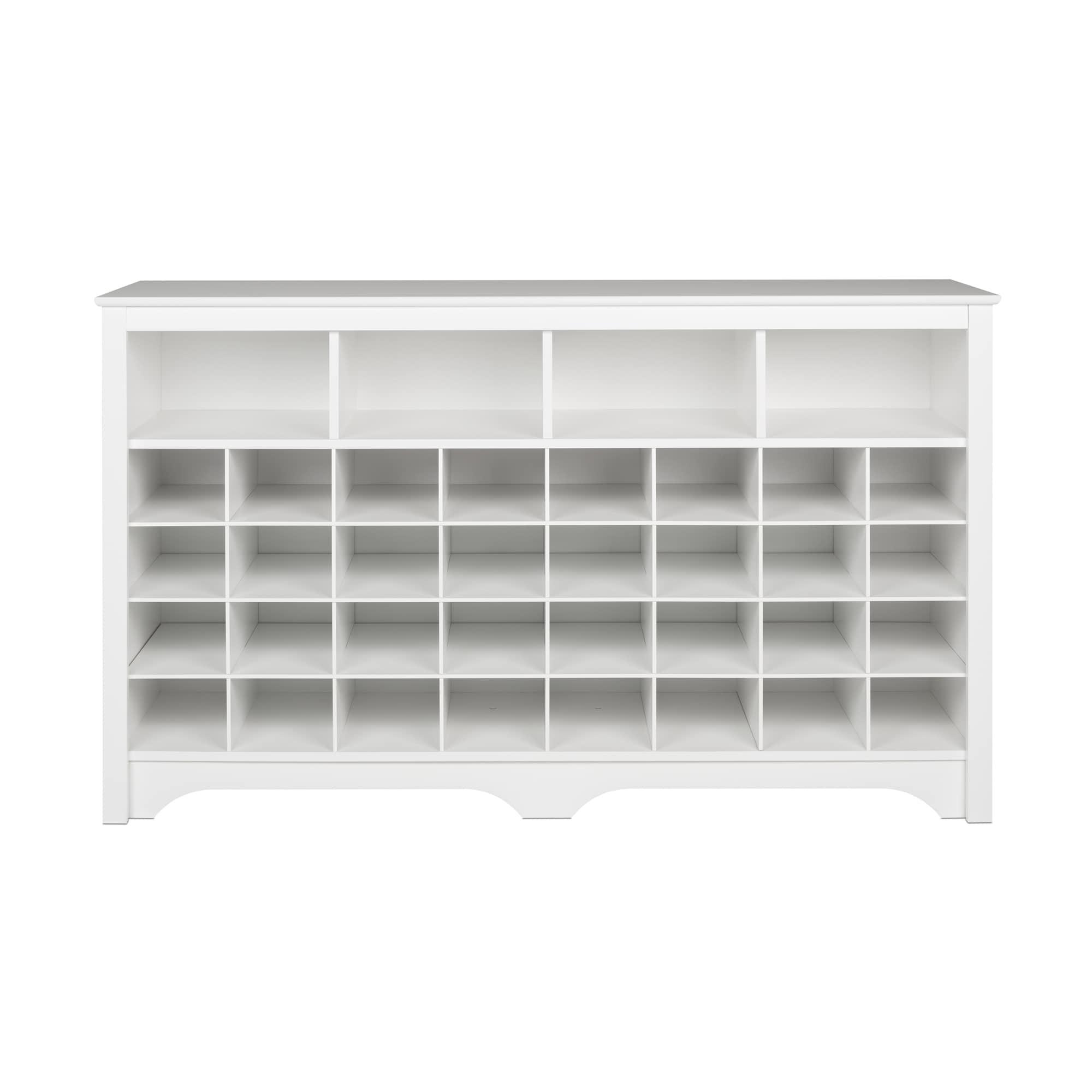 60" Entryway Shoe Cubby Console White - Prepac: Freestanding MDF Storage Bench, Holds 32 Pairs