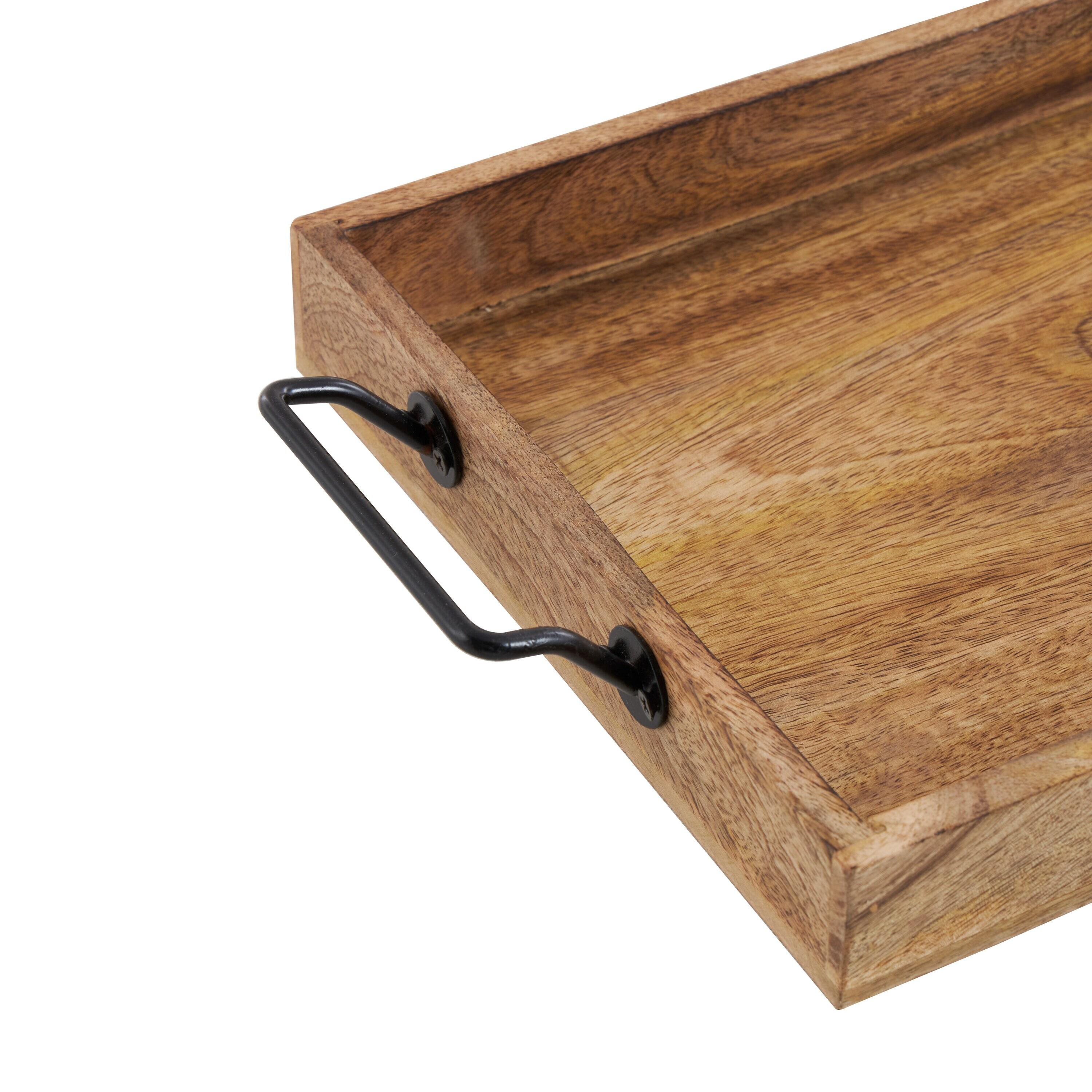 Set of 3 Farmhouse Slat Style Mango Wood and Iron Trays Brown - Olivia & May: Ottoman, Basket Design, 24-Inch