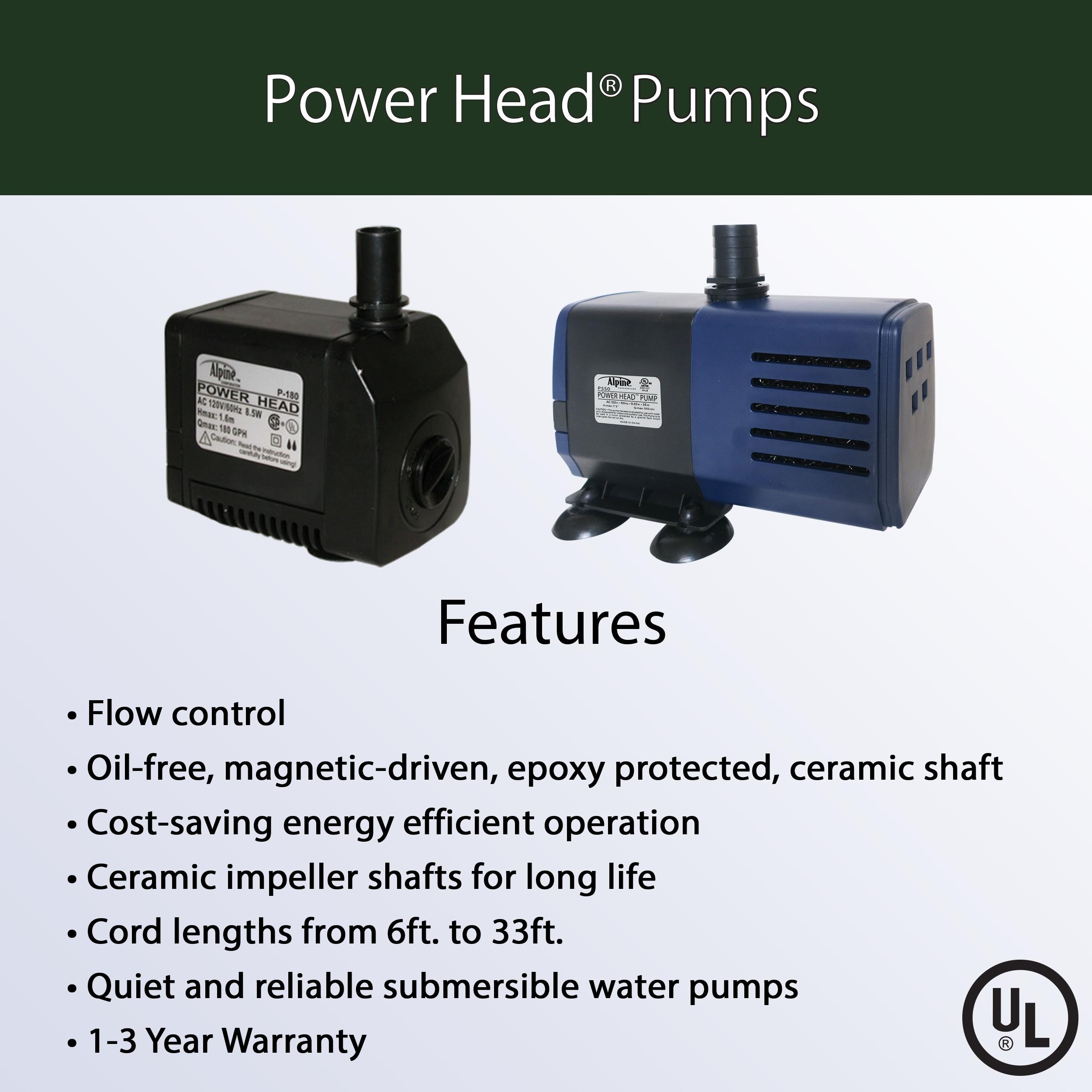 Alpine Corporation Submersible 95 GPH Fountain Pump with 5W Halogen Light for Outdoor Fountains, Birdbaths, Ponds, and Garden Water Features