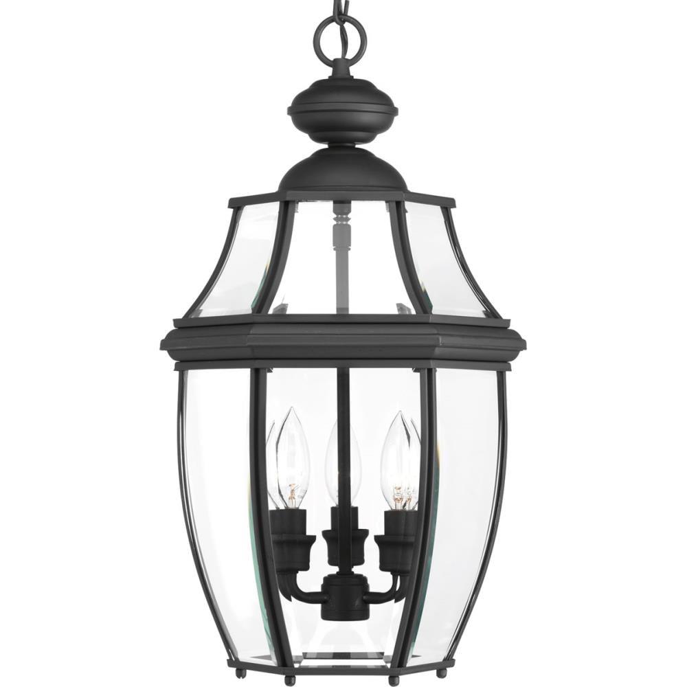 Progress Lighting New Haven 3-Light Outdoor Hanging Lantern, Black, Clear Beveled Glass