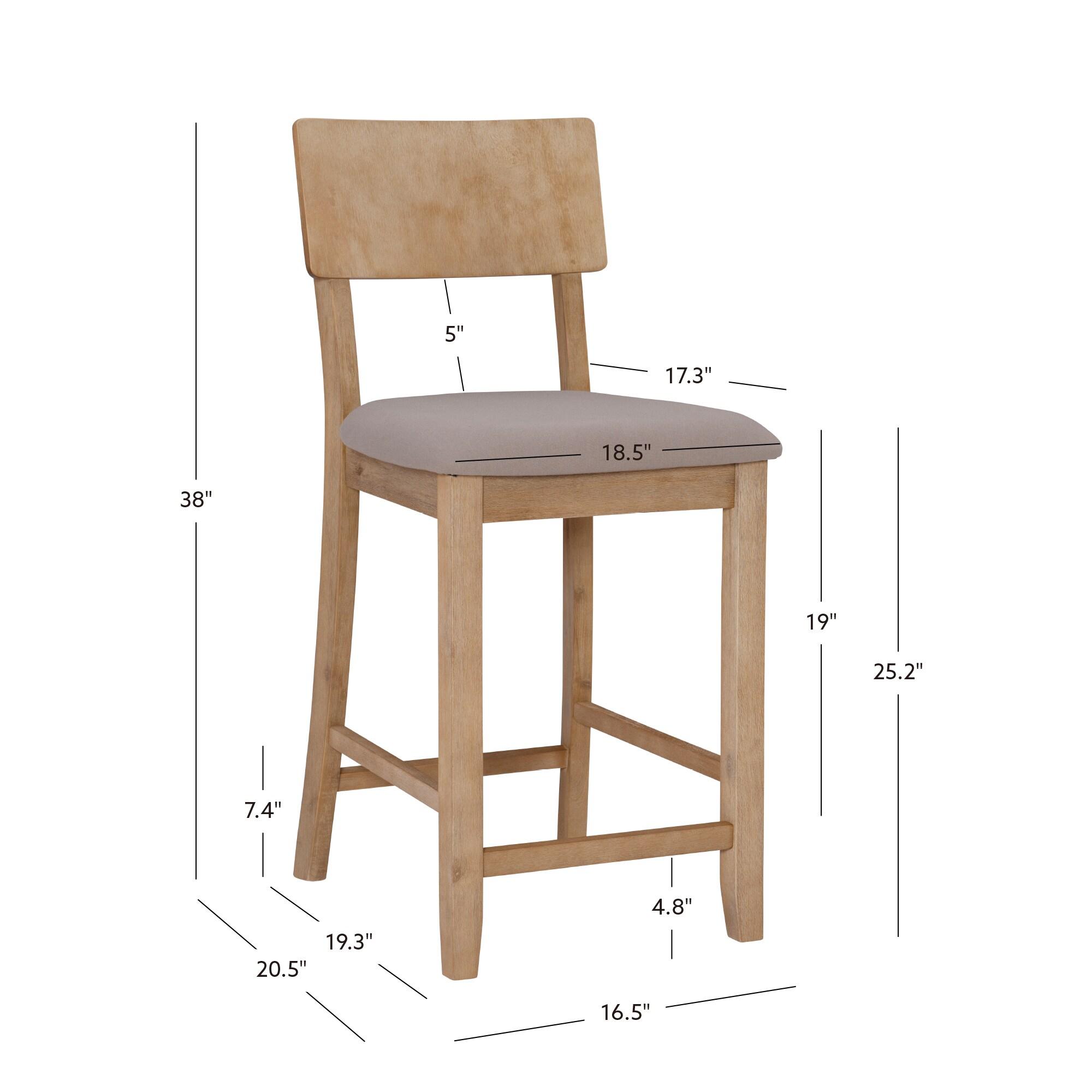 24" Jordan Padded Seat Upholstery Counter Height Barstool Light Gray - Linon: Scandinavian Style, Wood Legs, Polyester
