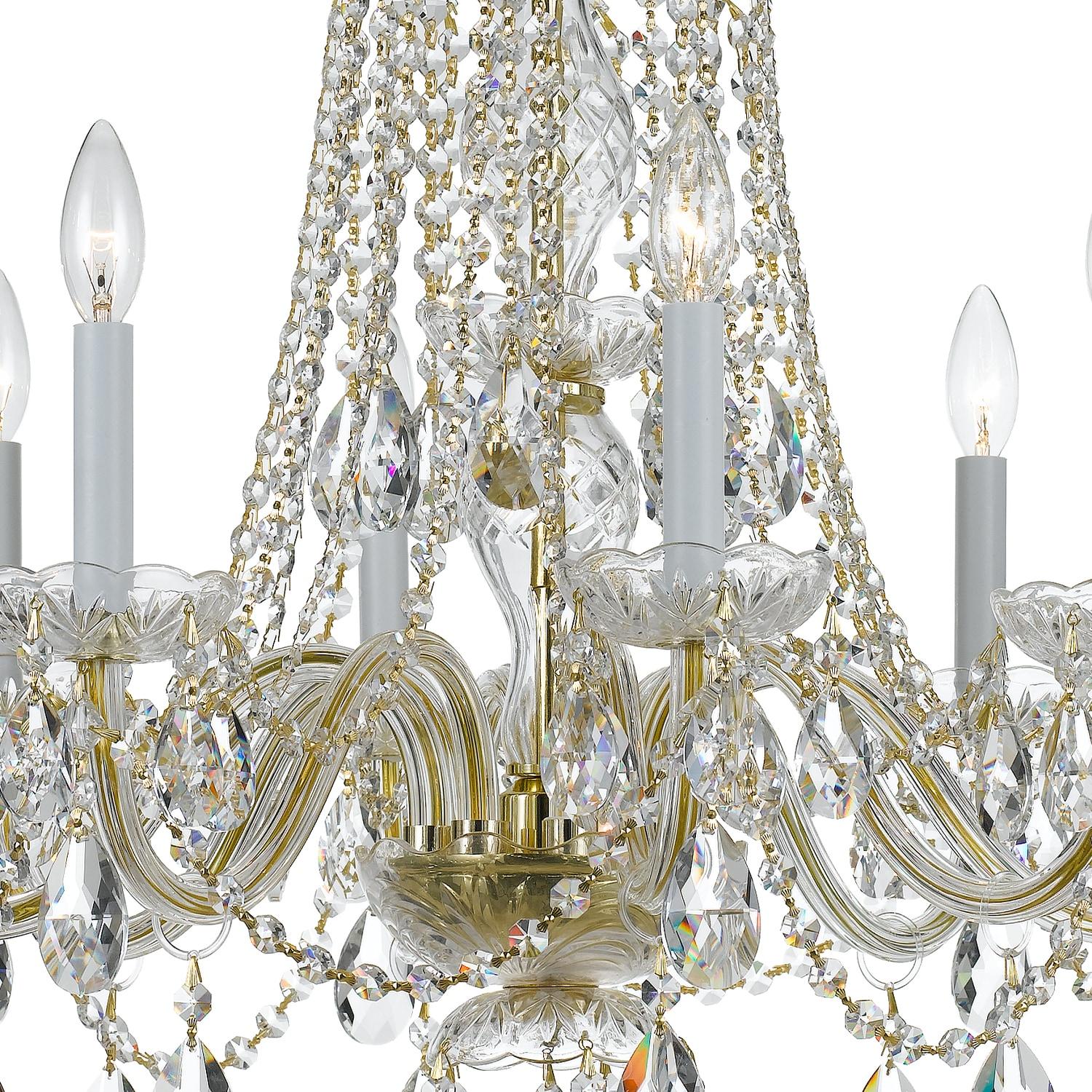 Polished Brass and Crystal 8-Light Chandelier