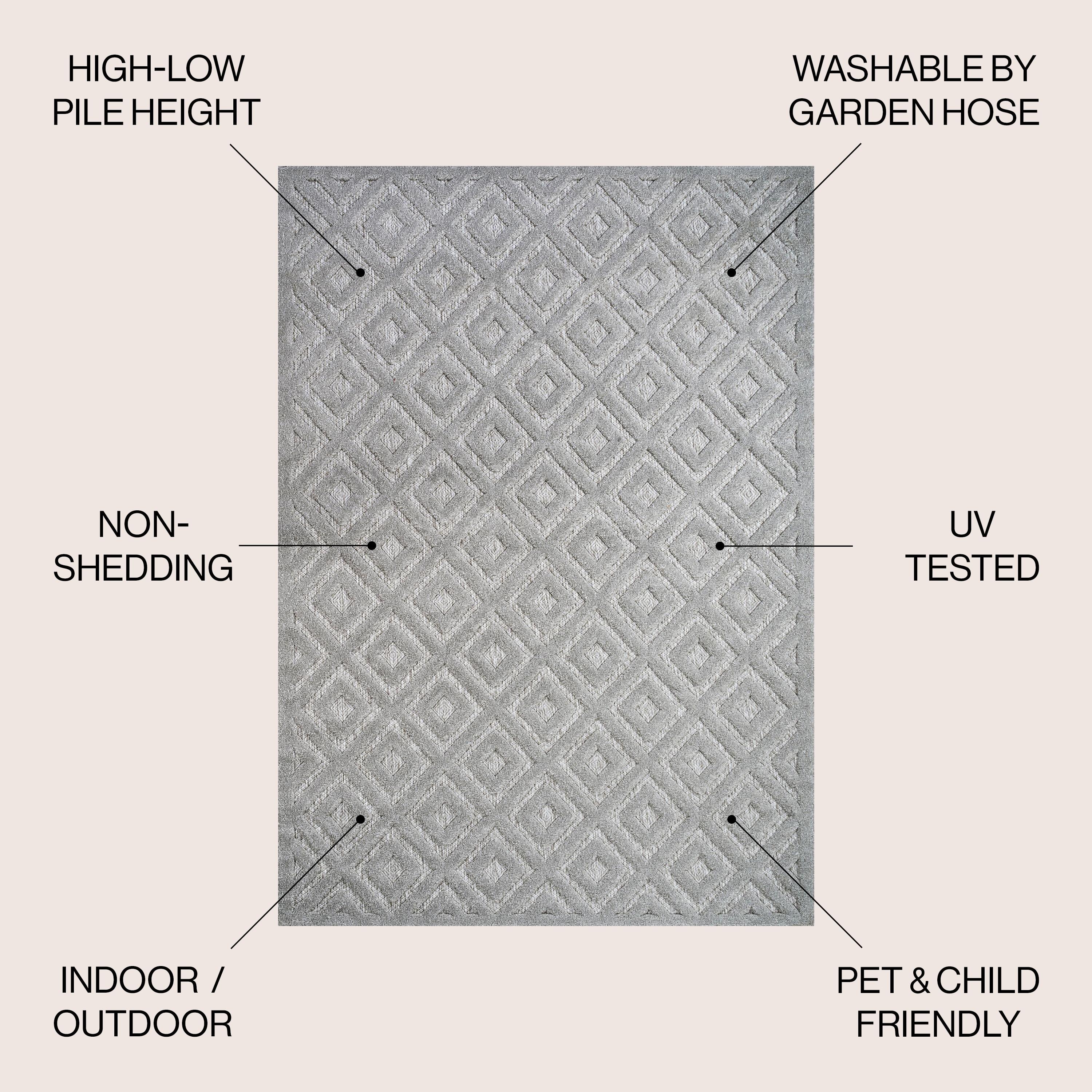 5' x 5' Portmany Neutral Diamond Trellis Indoor/Outdoor Area Rug, Light Gray - JONATHAN Y