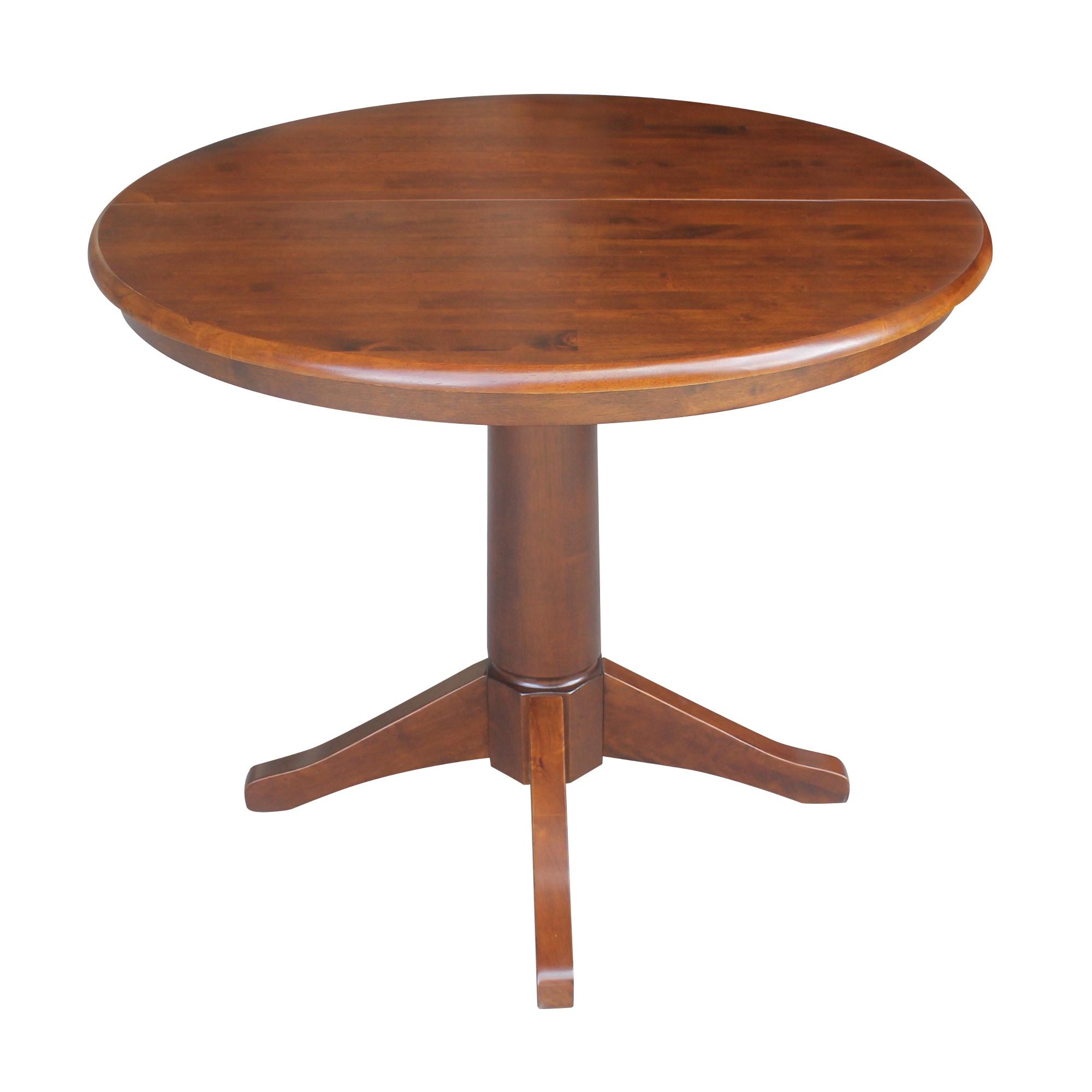 36" Magnolia Round Top Dining Table with 12" Leaf Espresso - International Concepts: Solid Parawood, Expandable, Pedestal Base