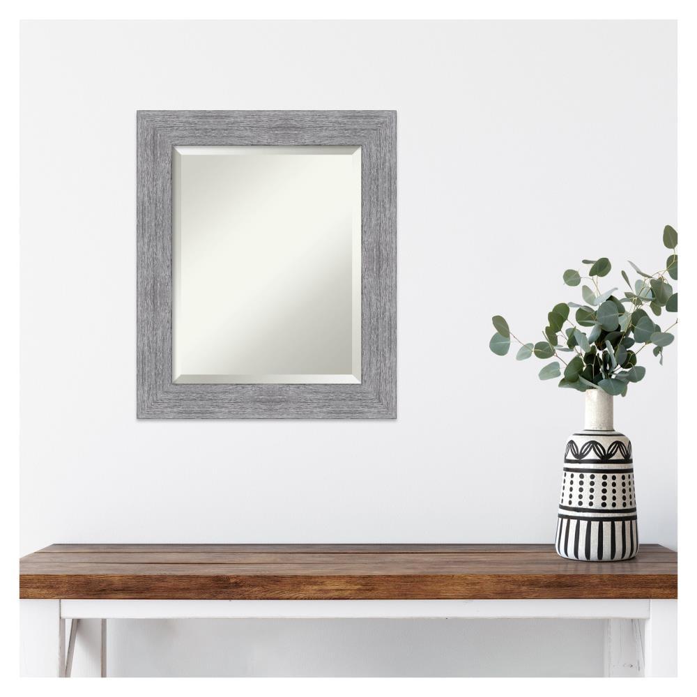 Amanti Art Beveled Bathroom Wall Mirror - Bark Rustic Char Frame Bark Rustic Grey Outer Size: 21 x 25 in Silver, Brown, Grey