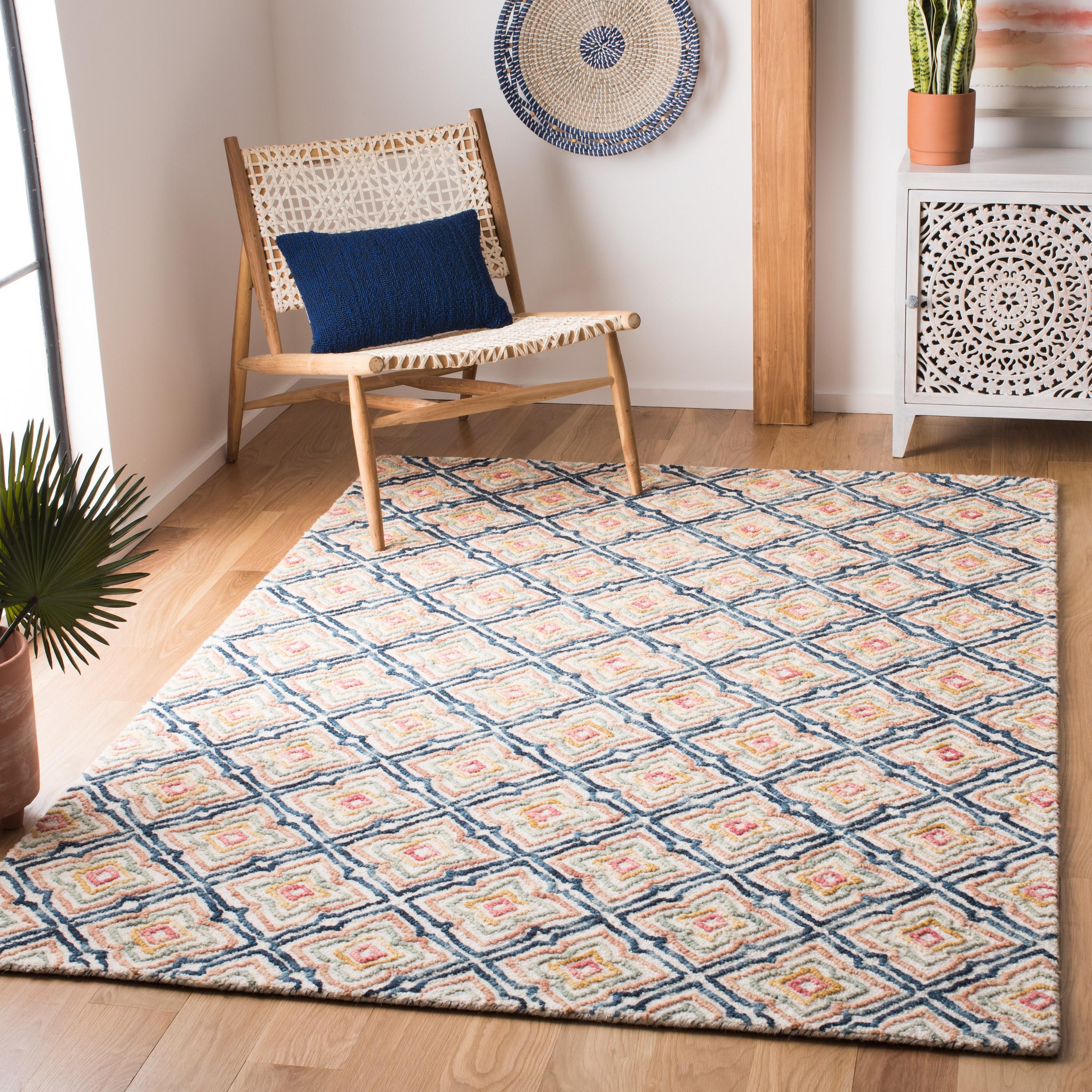 Trace TRC512 Hand Tufted Area Rug - Ivory/Navy - 8'x10' - Safavieh.