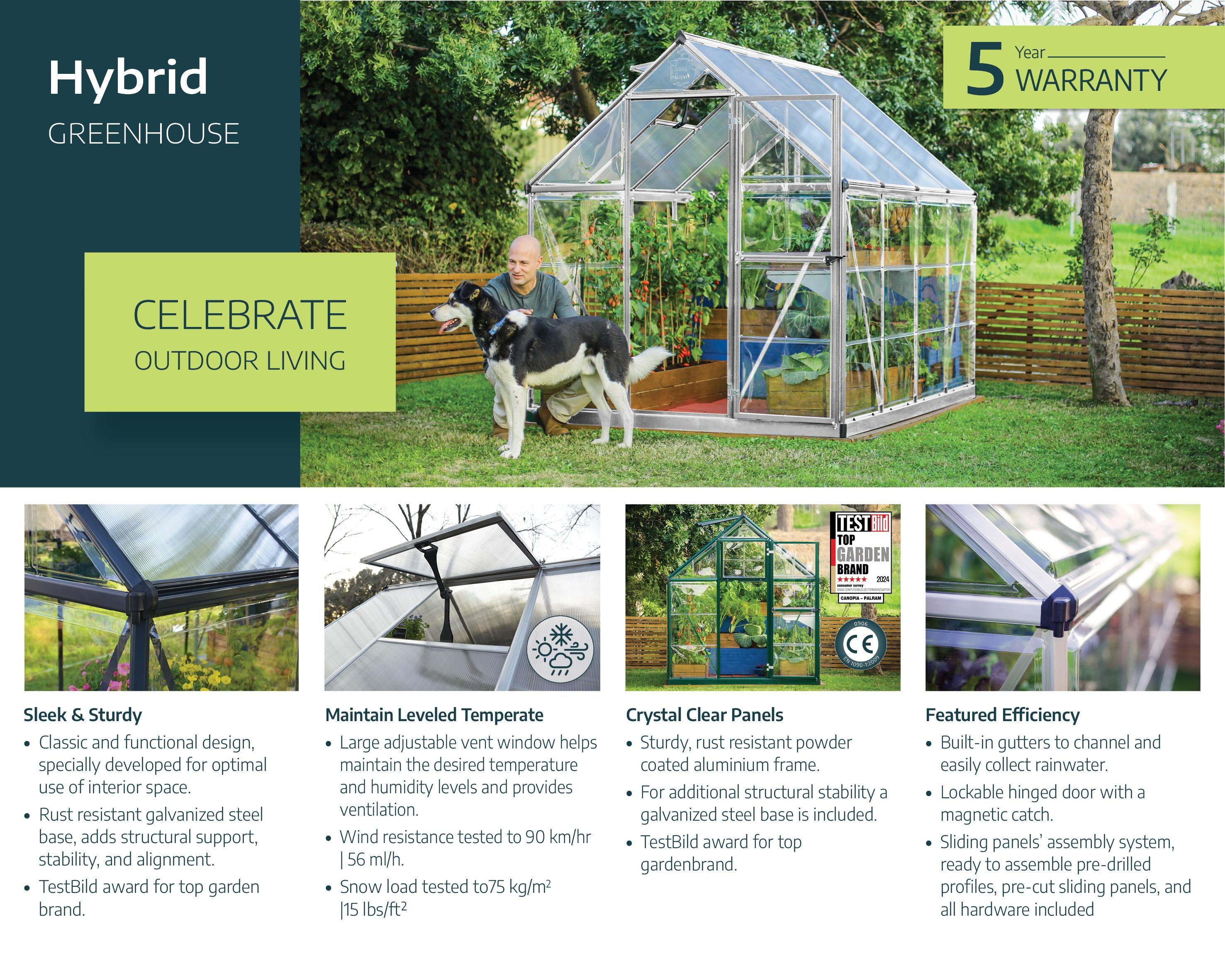 Canopia Palram - Canopia Hybrid 6' W x 4' D Walk-In Hobby Polycarbonate Aluminum Frame Greenhouse Kit with Roof Vent - Green