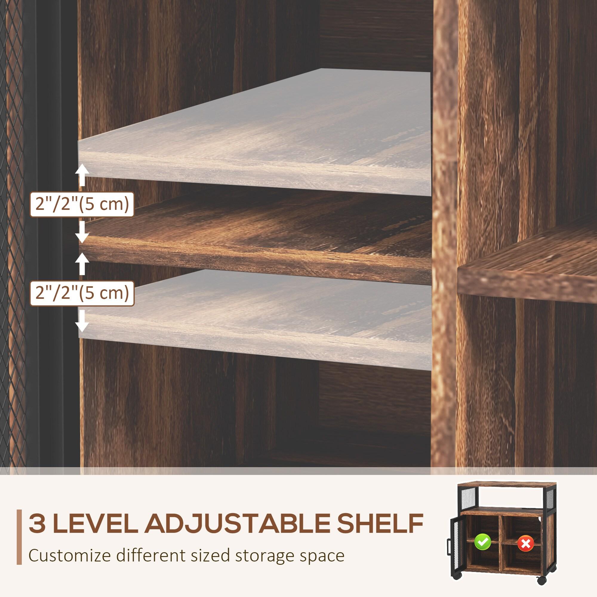 Topcobe Printer Stand with Socket and USB Charging Ports, Industrial Mobile Printer Table with Storage and Wheels, Modern Furniture for Indoor, Rustic Brown