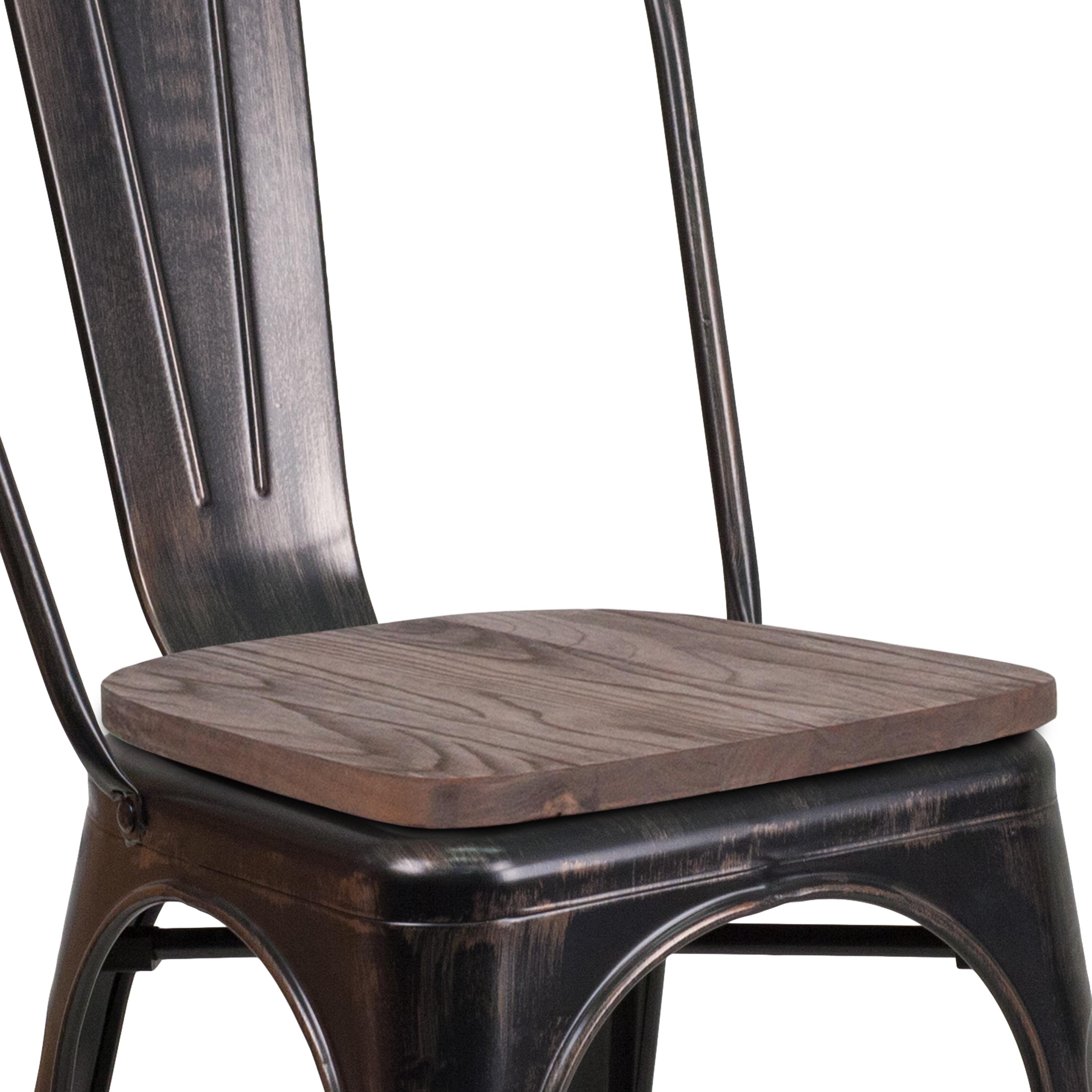 Flash Furniture Black-Antique Gold Metal Stackable Chair with Wood Seat