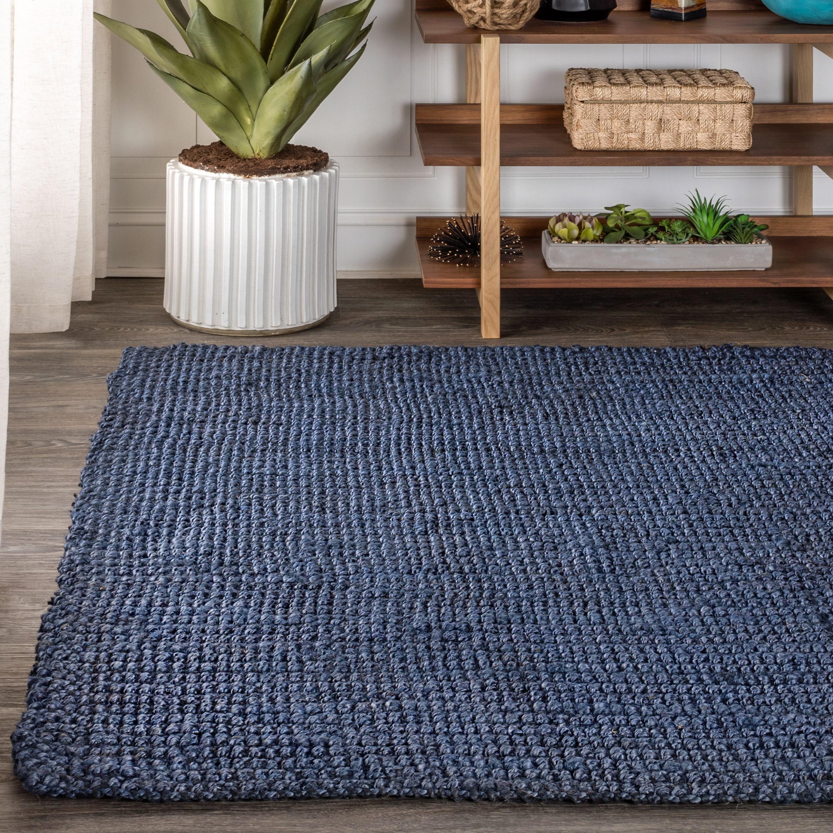 3'x5' Pata Hand Woven Chunky Jute Area Rug, Navy - JONATHAN Y
