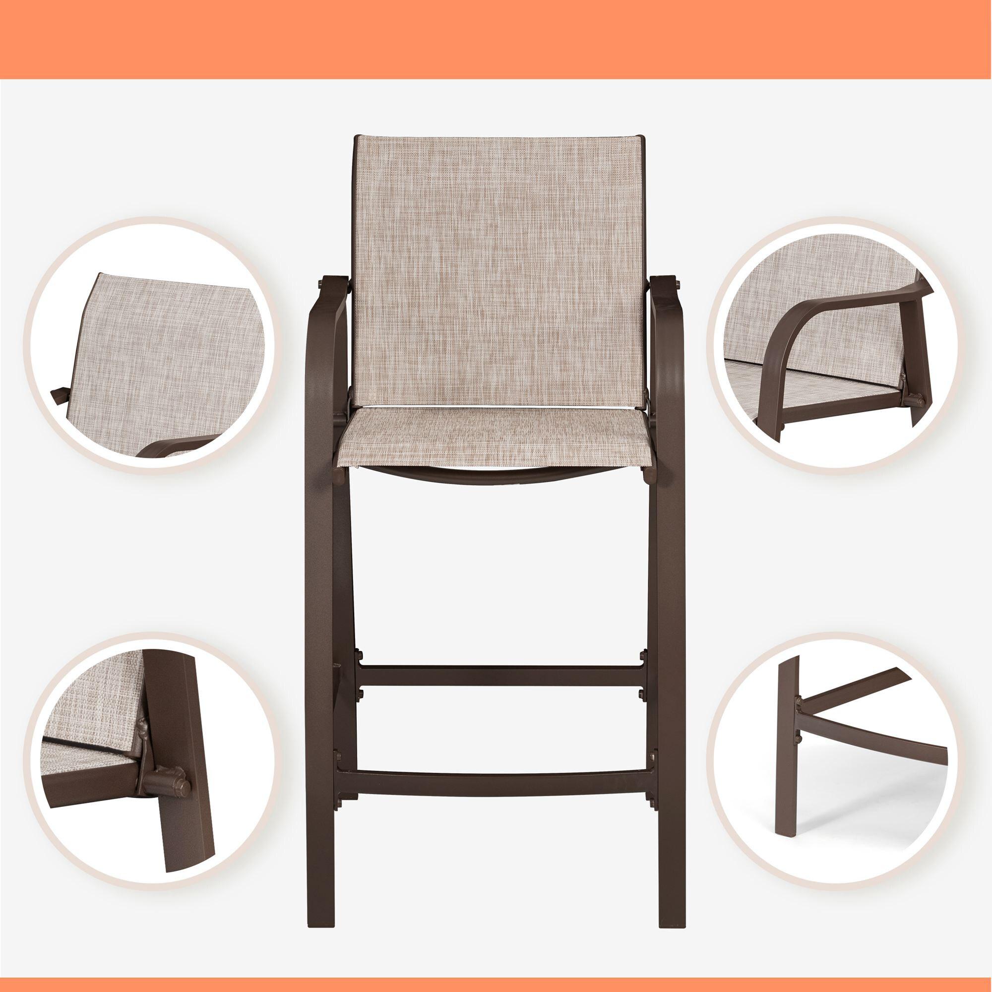 Pellebant Set of 2 Outdoor Counter Height Bar Stools  Aluminum Patio Bar Chairs,Espresso