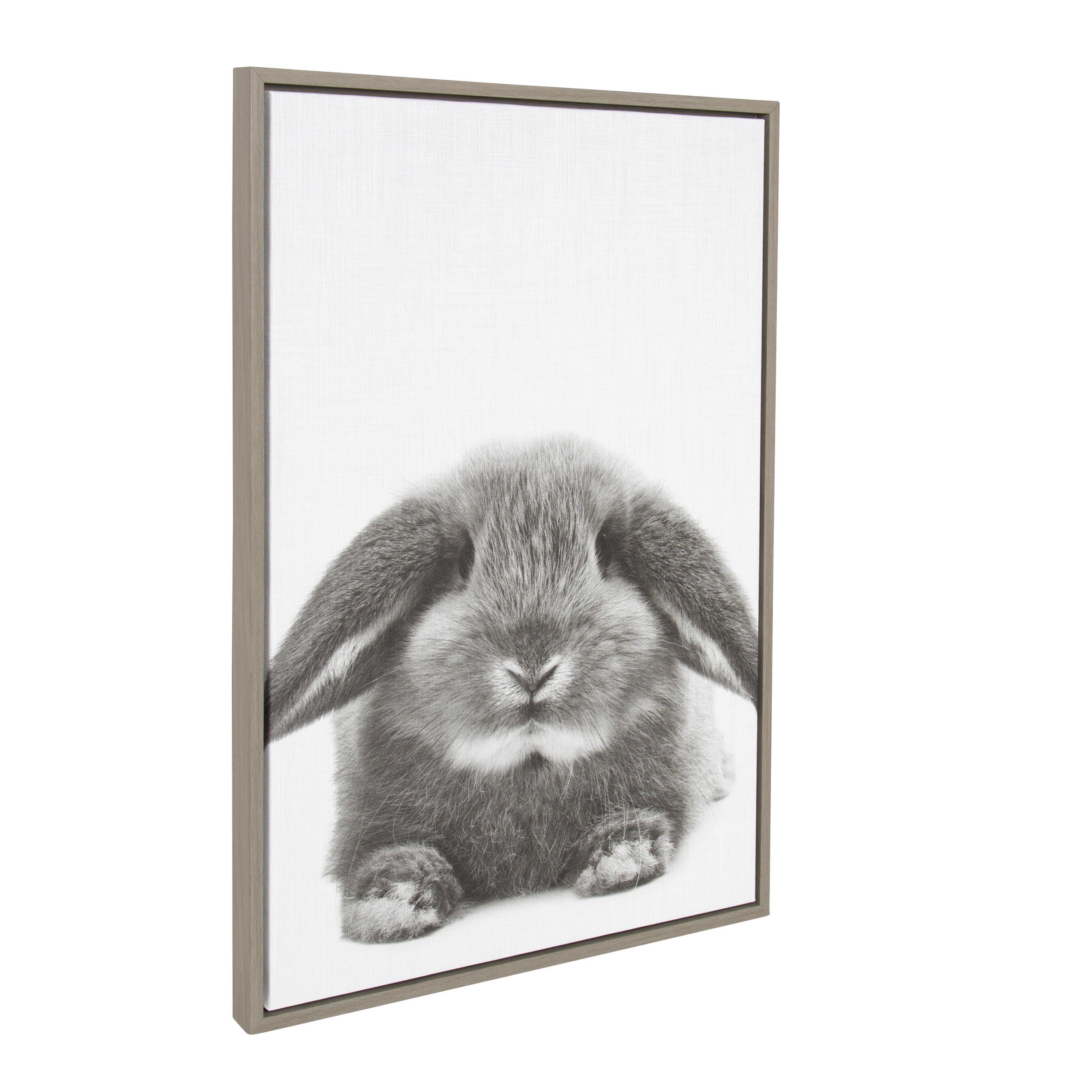 Kate and Laurel Sylvie Rabbit Animal Print Black and White Portrait Framed Canvas Wall Art by Simon Te Tai, 23x33 Gray