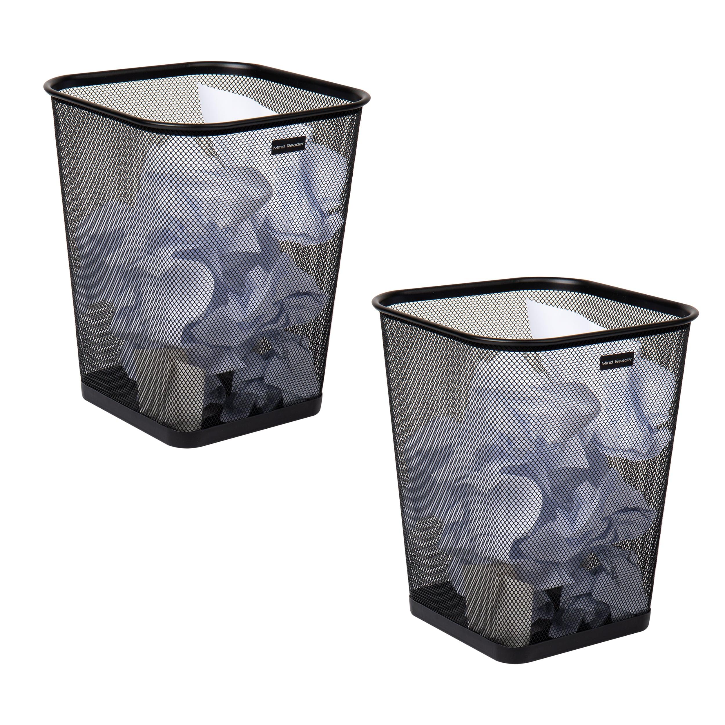 Mesh Trash Can, Waste Paper Basket, Square, Office, Metal Mesh, 9.75"L x 9.75"W x 12.25"H, 2-Pack