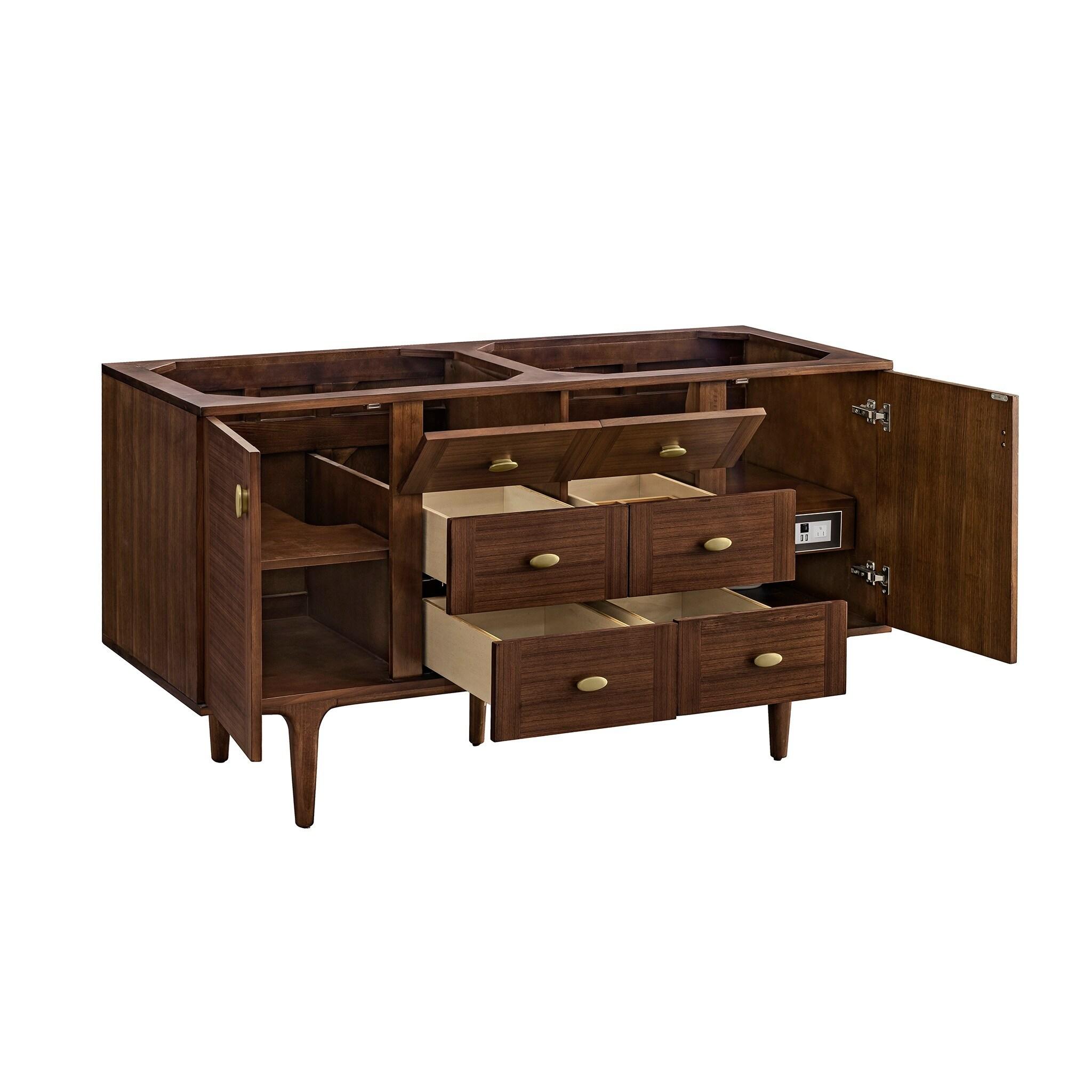 Amberly 60" Walnut Double Vanity Base with Brass Knobs