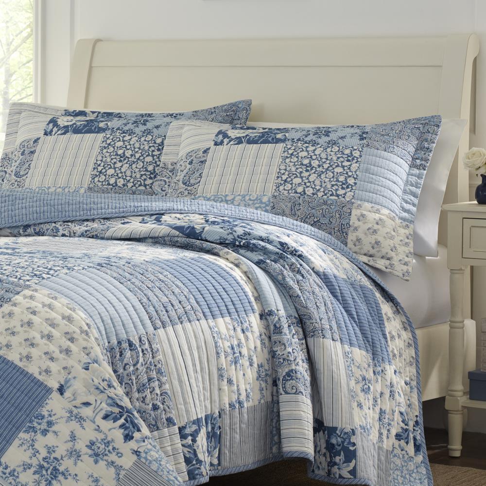 Laura Ashley Paisley Patchwork Cotton Reversible Blue Quilt Set