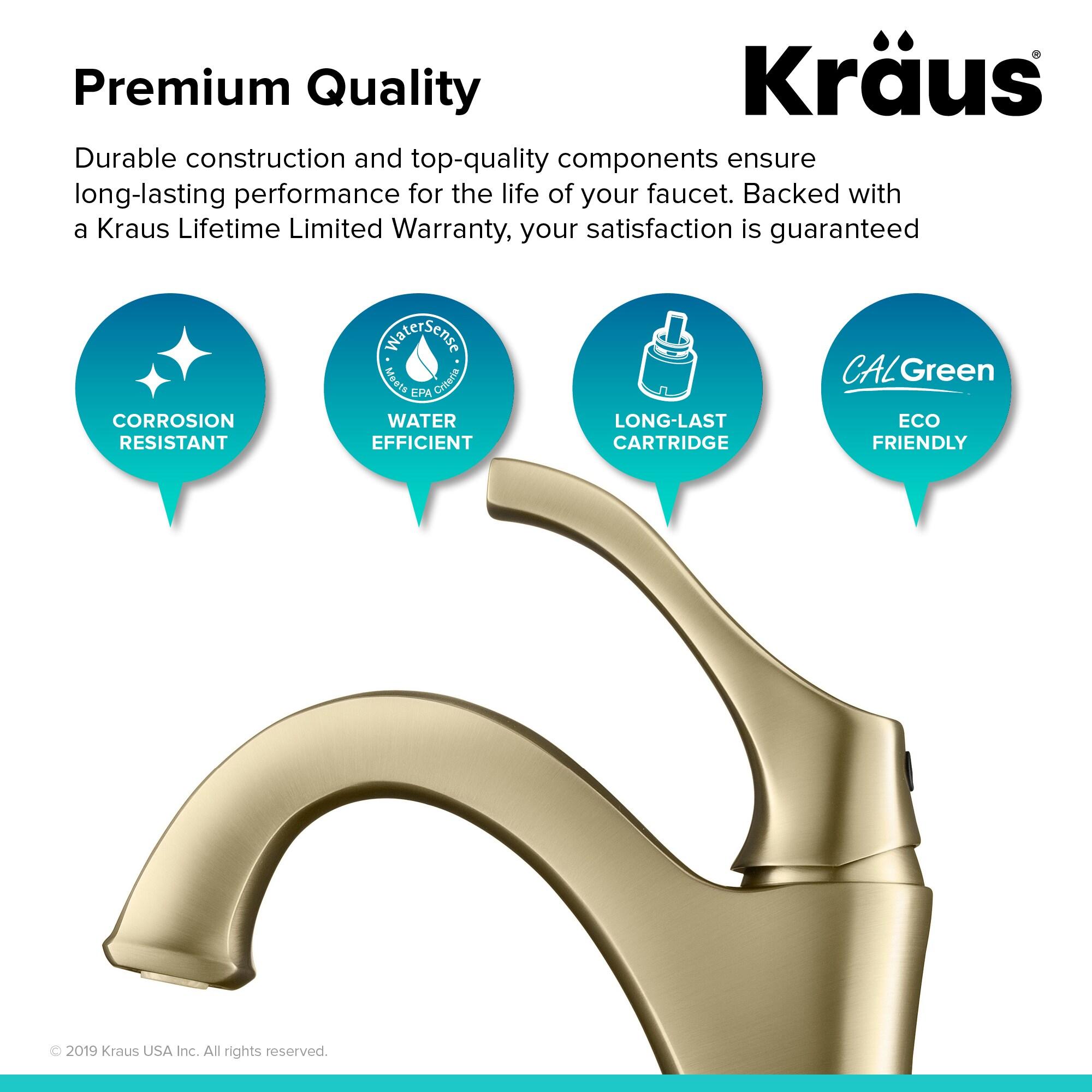 Kraus Arlo Single Hole 1-Handle WaterSense Bathroom Sink Faucet with Drain and Deck Plate