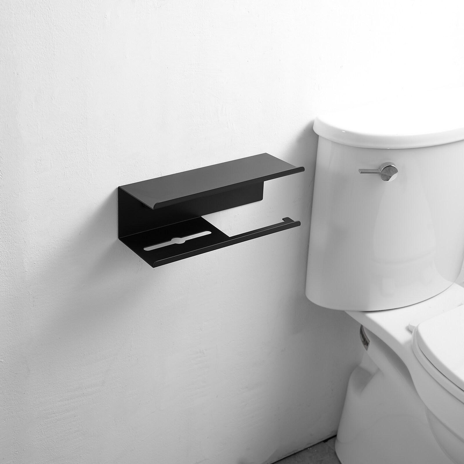 Modern Toilet Paper Holder with Anti-Rust Shelf Paper Roll Holder Toilet Tissue Holder Wipes Storage in Matte Black