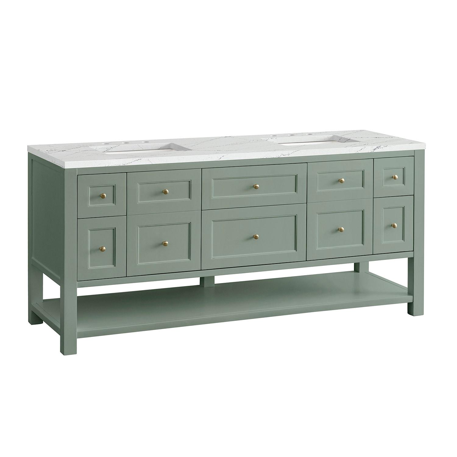 Breckenridge 72'' Smokey Celadon Double Vanity with Brass Knobs
