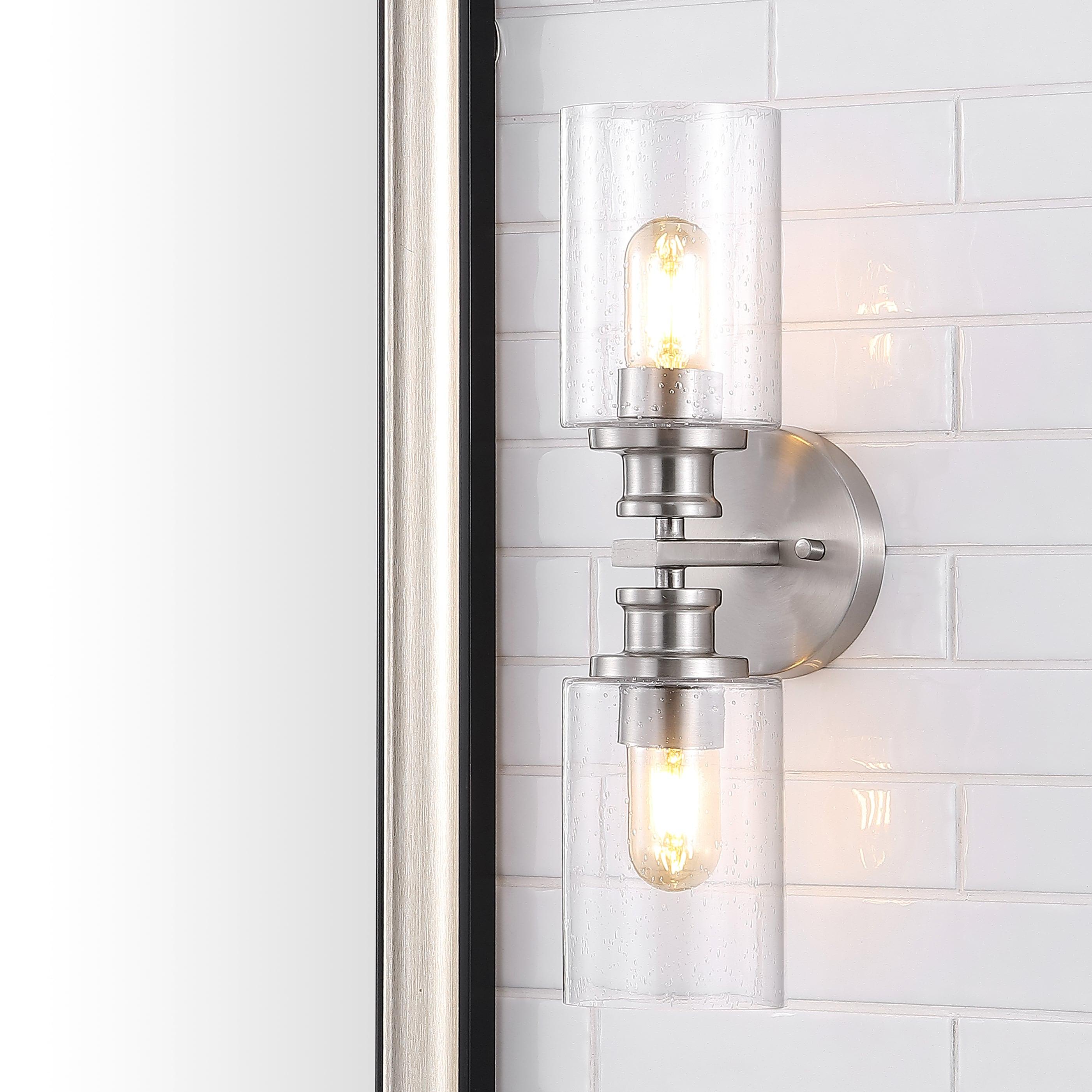 JONATHAN Y Jules Edison 16.5" Cylinder 2-Light Iron/Seeded Glass Farmhouse Contemporary LED Wall Sconce, Nickel
