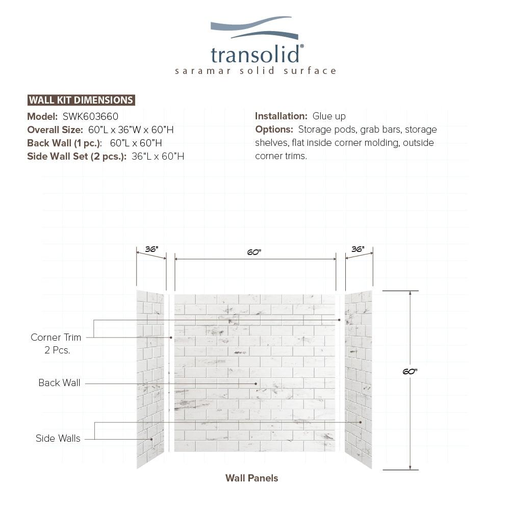 Transolid SaraMar 60'' W 36'' D 60'' H Glue Up Solid Surface Wall