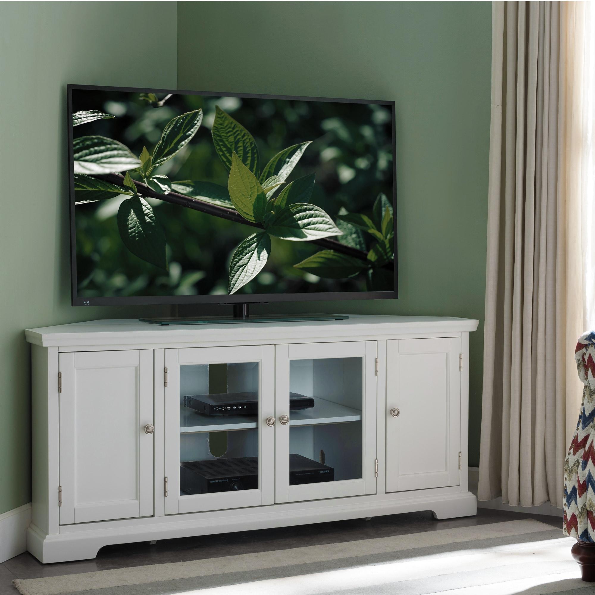 Leick Home 85386 Corner TV Stand with Enclosed Storage For 65" TV's, White