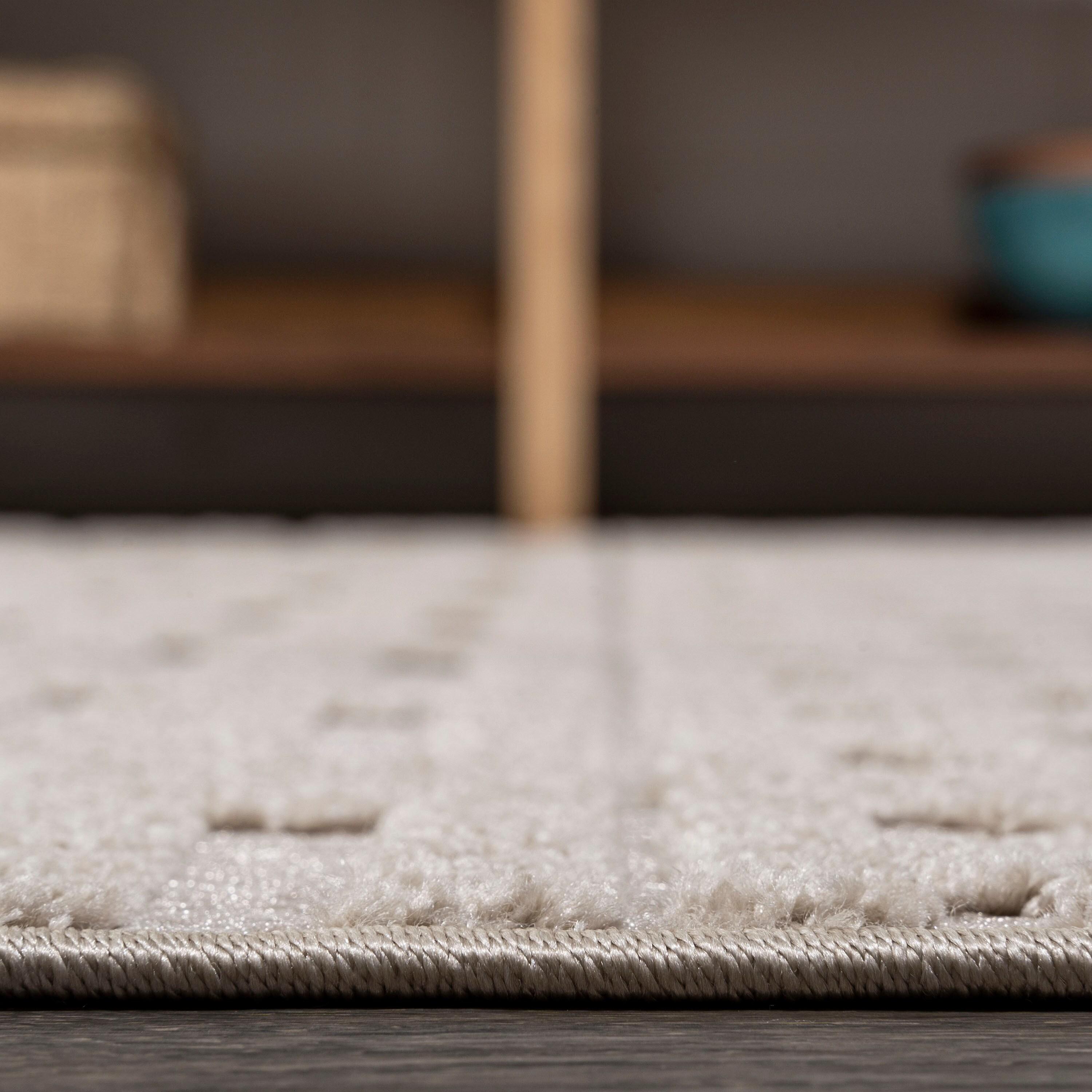 2'x8' Xlendi High-Low Pile Moroccan Geometric Indoor/Outdoor Runner Rug, Beige - JONATHAN Y
