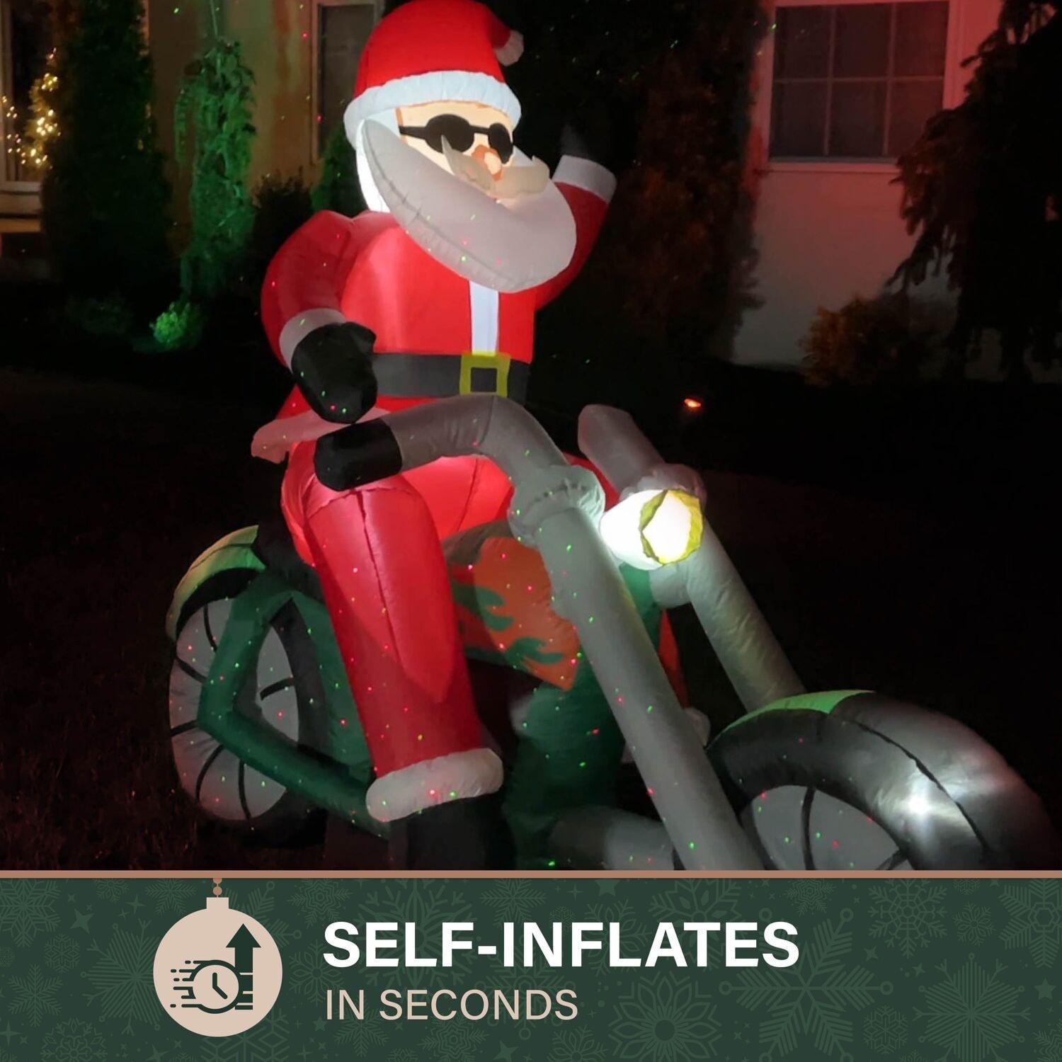 Fraser Hill Farm Fraser Hill Farm 6-Ft. Wide Motorcycle Santa Blow Up Inflatable with Lights