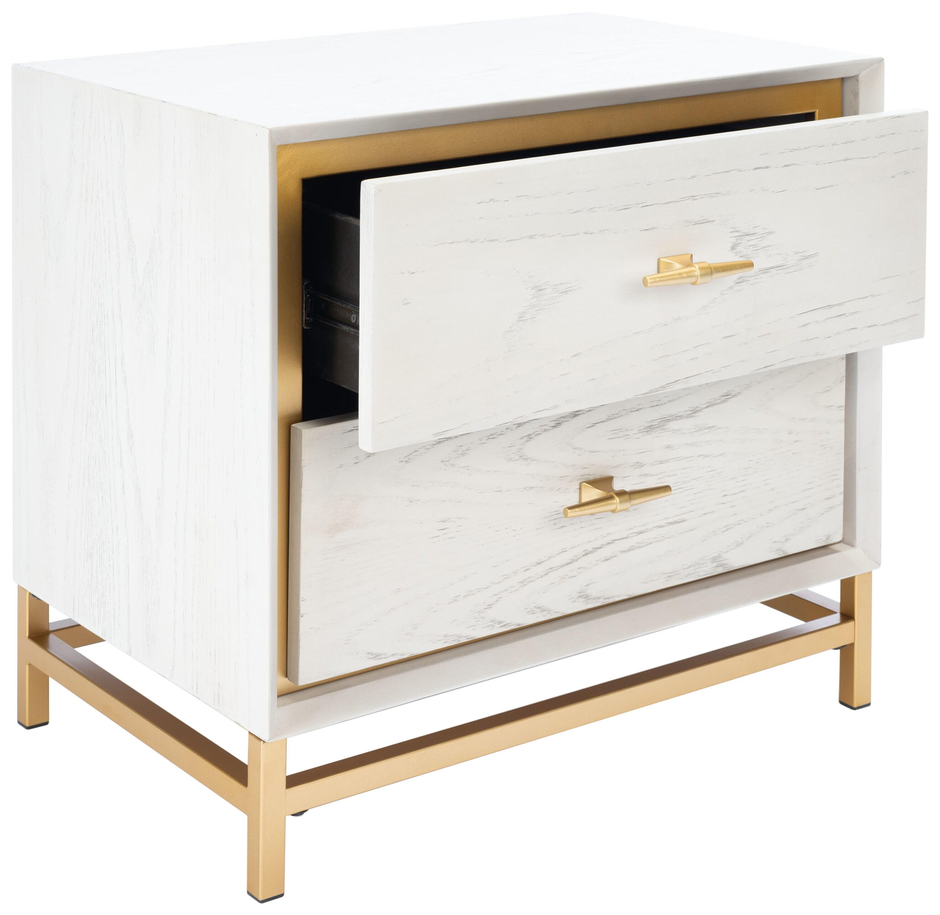 Fenno 2 Drawer Nightstand - NST6401 - White Washed/Brass - Safavieh