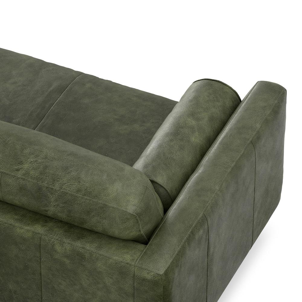 Simpli Home Morrison Genuine Leather Sofa, Mid-Century Modern Couch for Living Room, Handcrafted with Removable Cushions