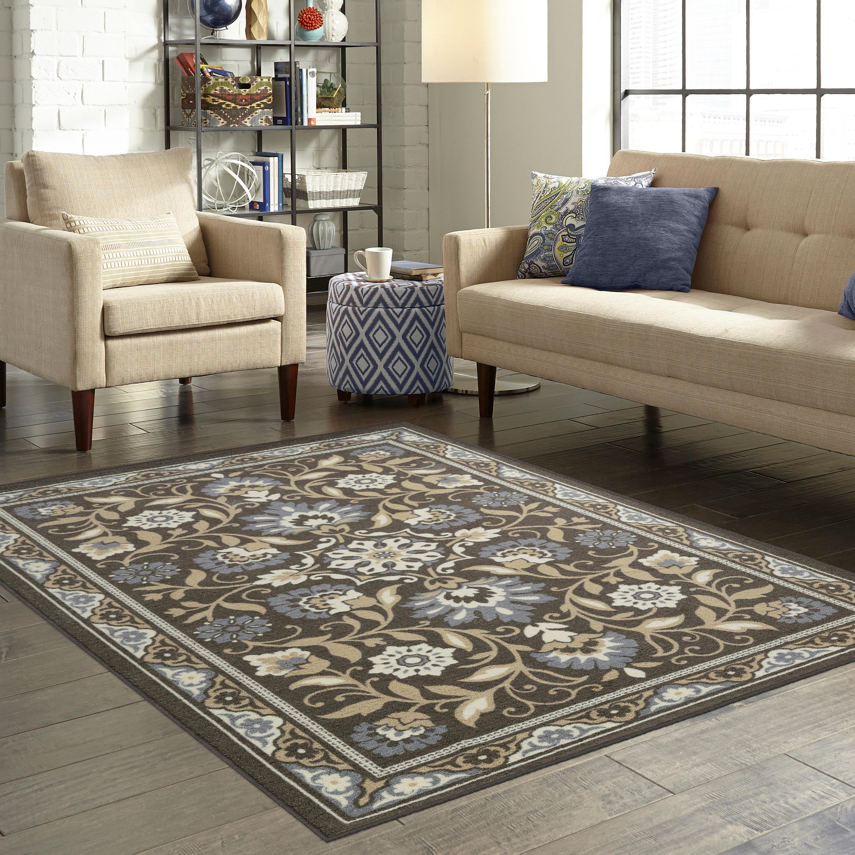Gray Floral Tufted Non-Slip 5' x 7' Area Rug