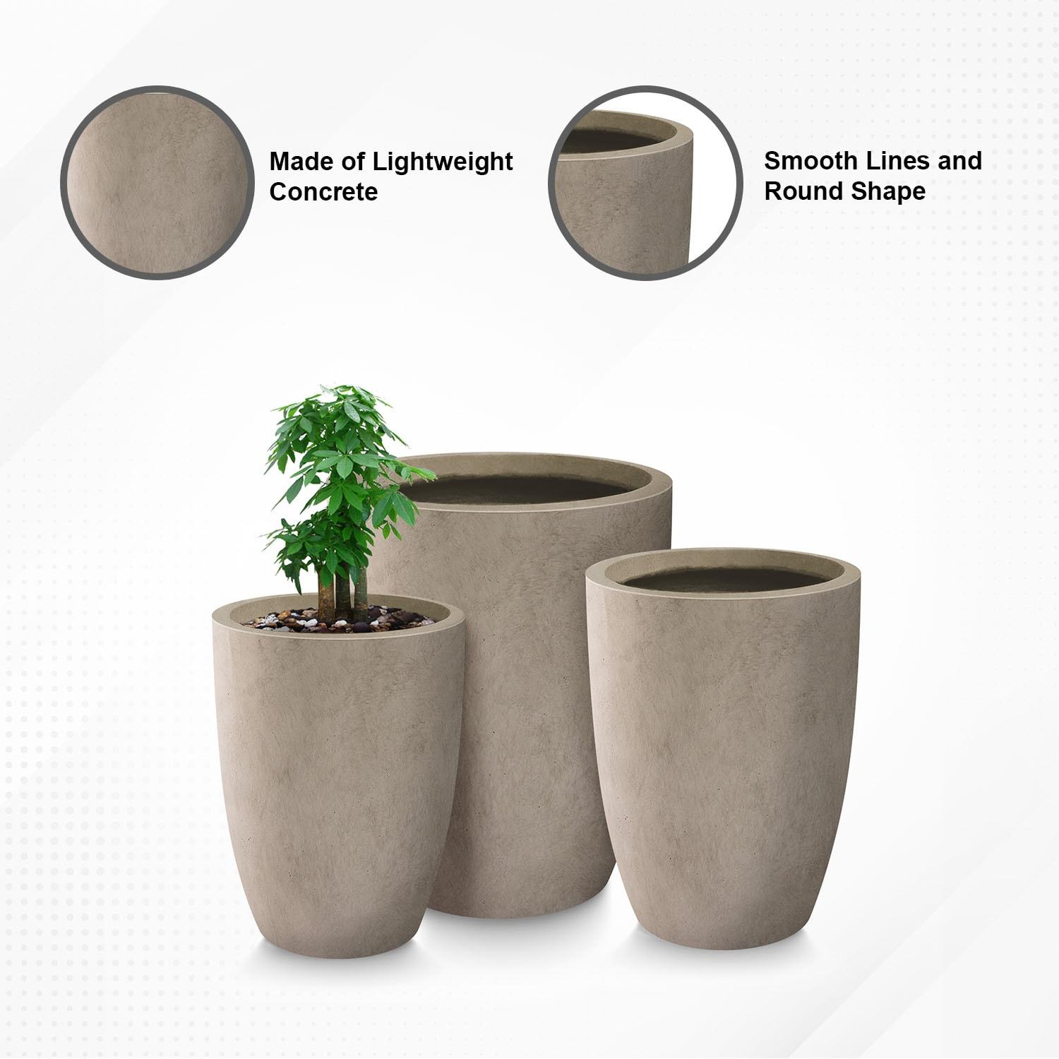 Rosemead Home & Garden 3pc Concrete Outdoor Planter Pots Beige