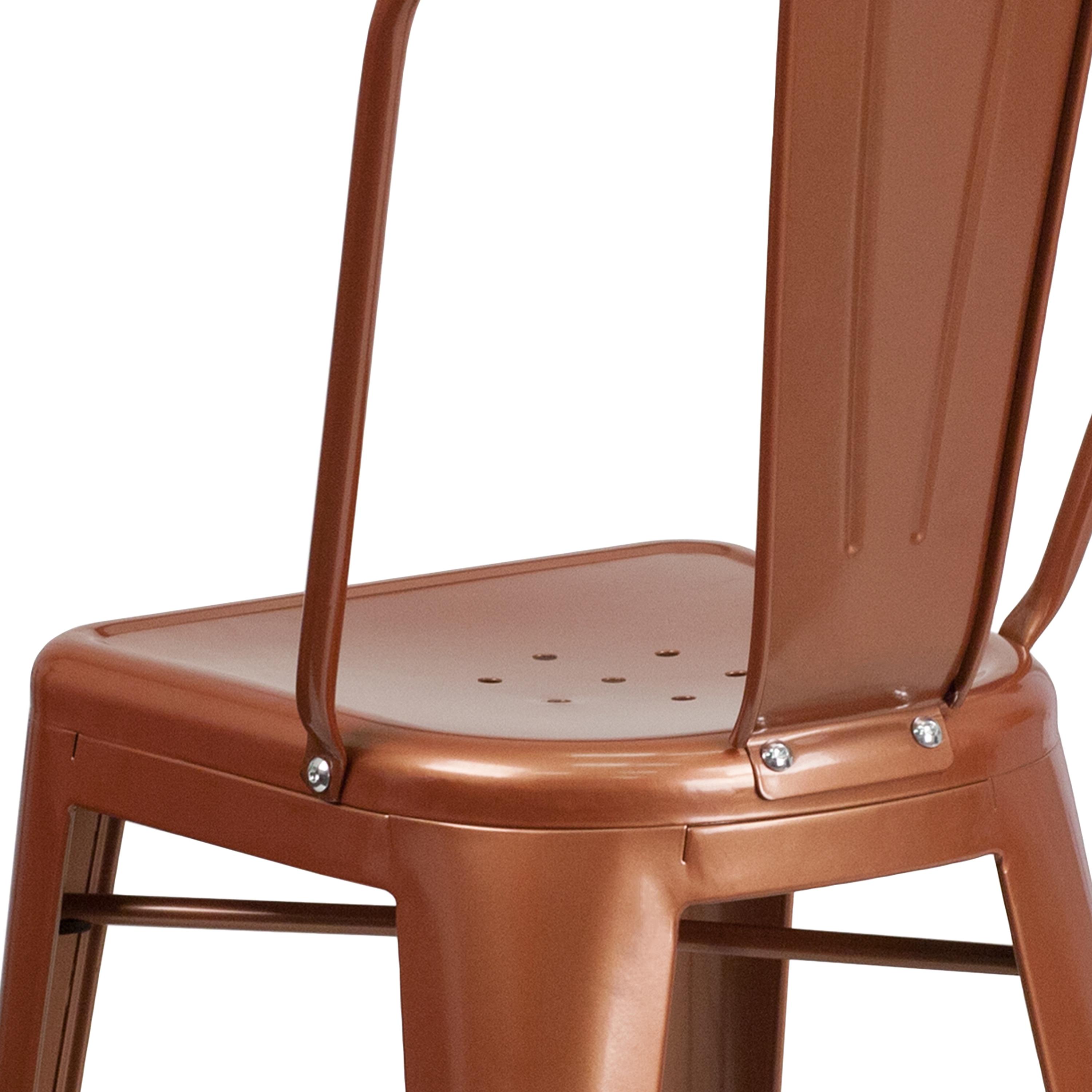 Flash Furniture Commercial Grade 24" High Copper Metal Indoor-Outdoor Counter Height Stool with Back