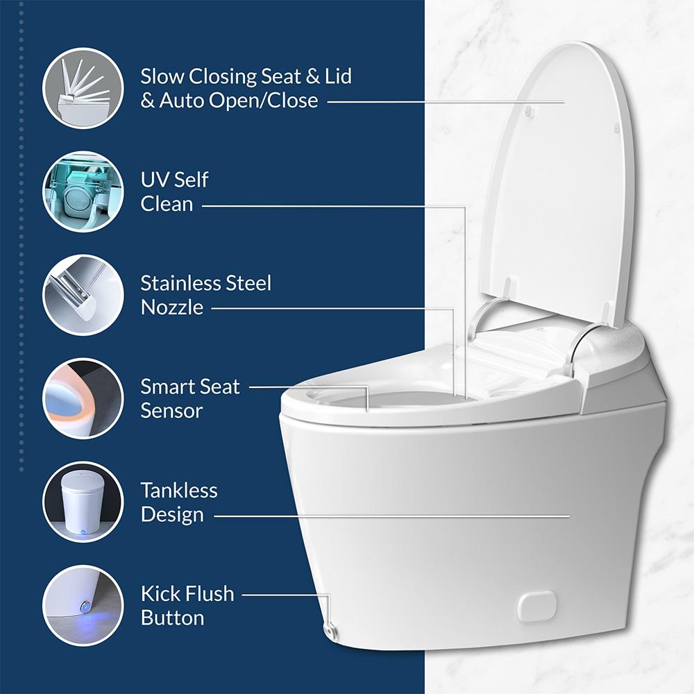Bio Bidet by BEMIS Discovery DLX Smart Bidet Toilet, Tankless, Auto Open and Close with Kick Flush, Self Cleaning Discovery DLX