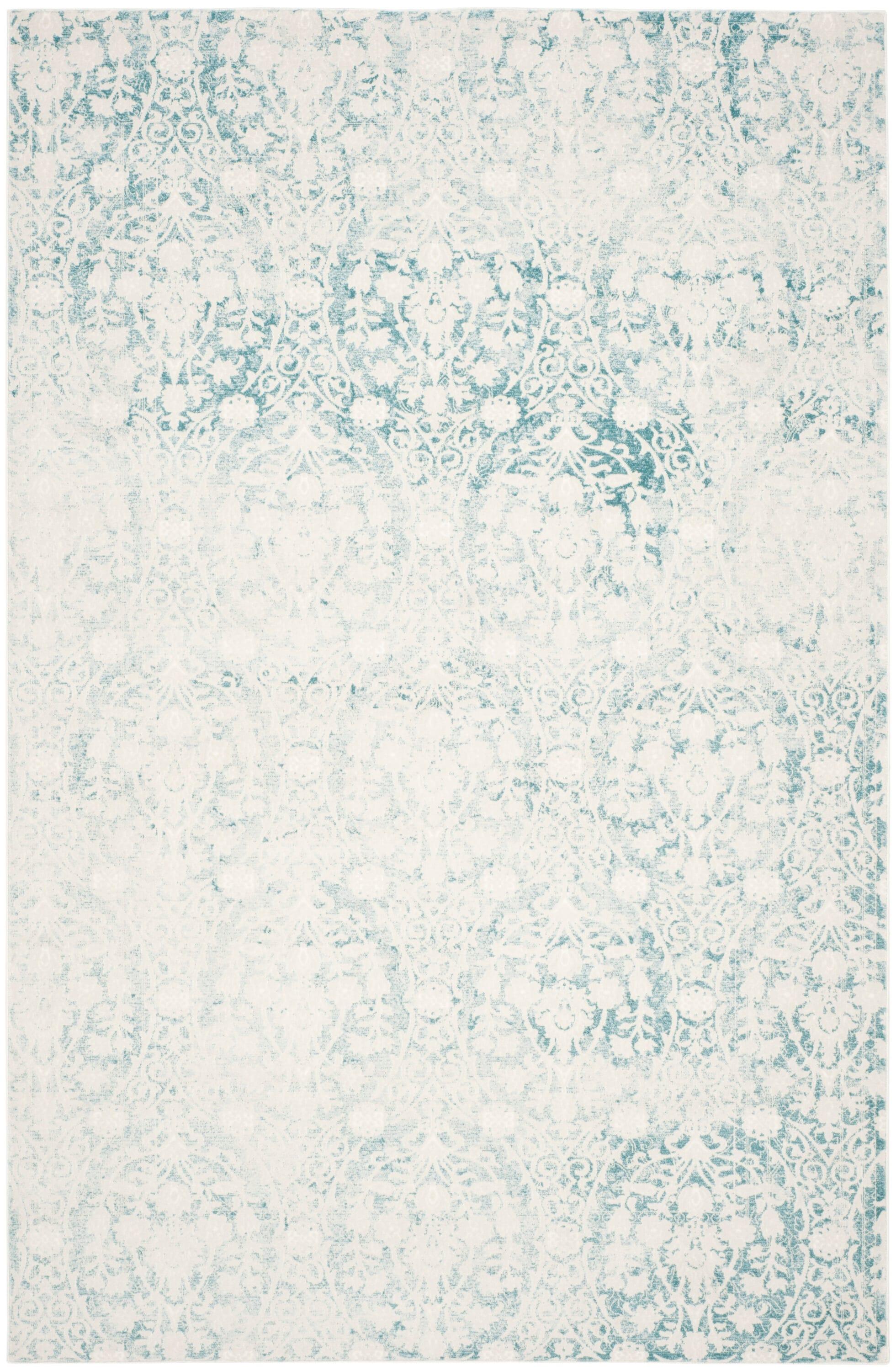 SAFAVIEH Passion Madrid Faded Damask Area Rug, Turquoise/Ivory, 8' x 11'