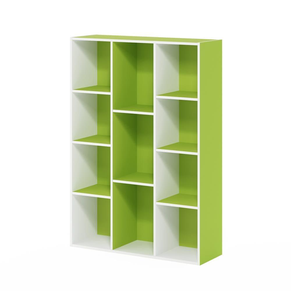 Furinno 3-tier Open Bookcase 11-Cube Floor Standing Storage Shelves Display Cabinet,Green