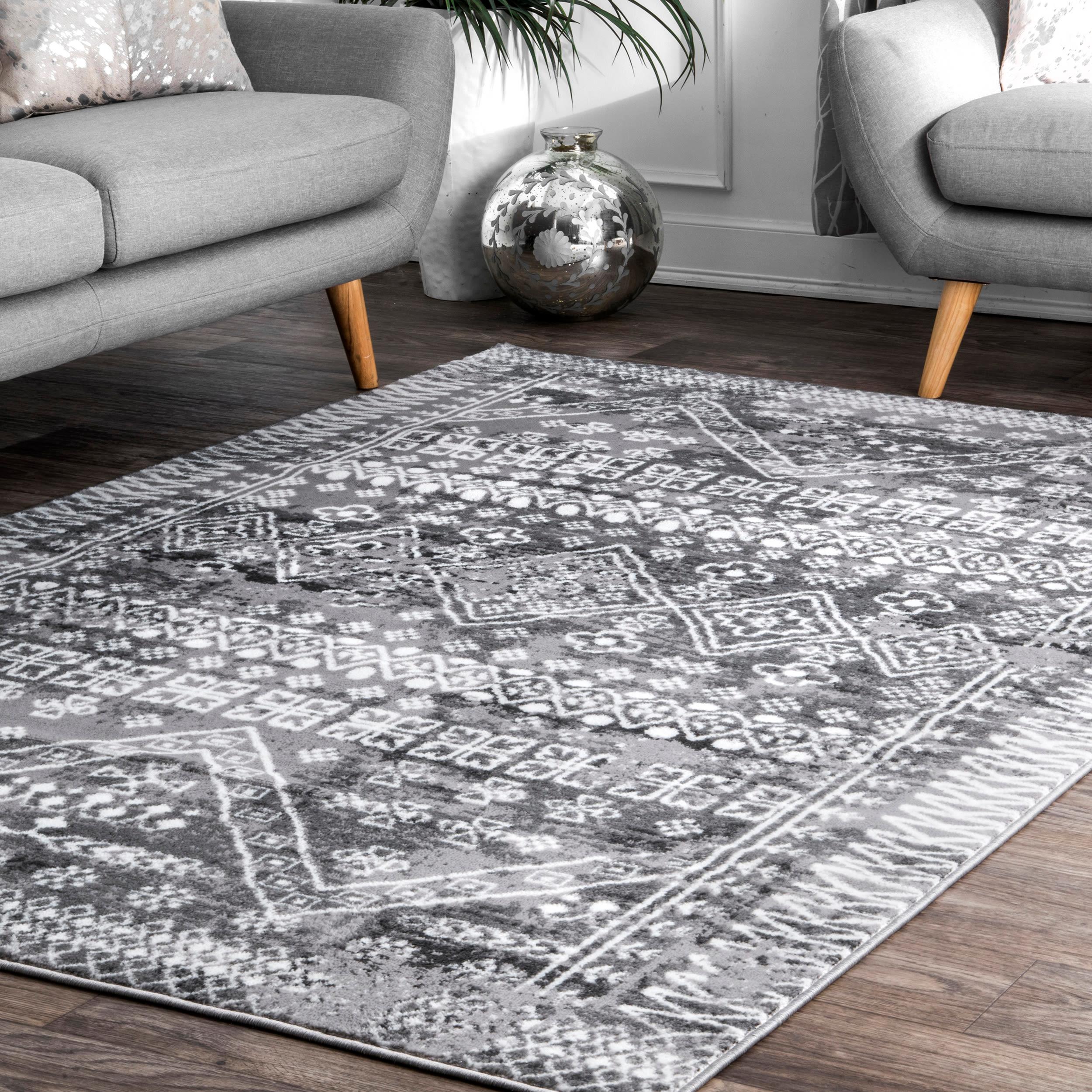 Nuloom Frances Moroccan 7x9 Indoor Area Rug for Living Room Bedroom Dining Room Kitchen, Grey/Ivory