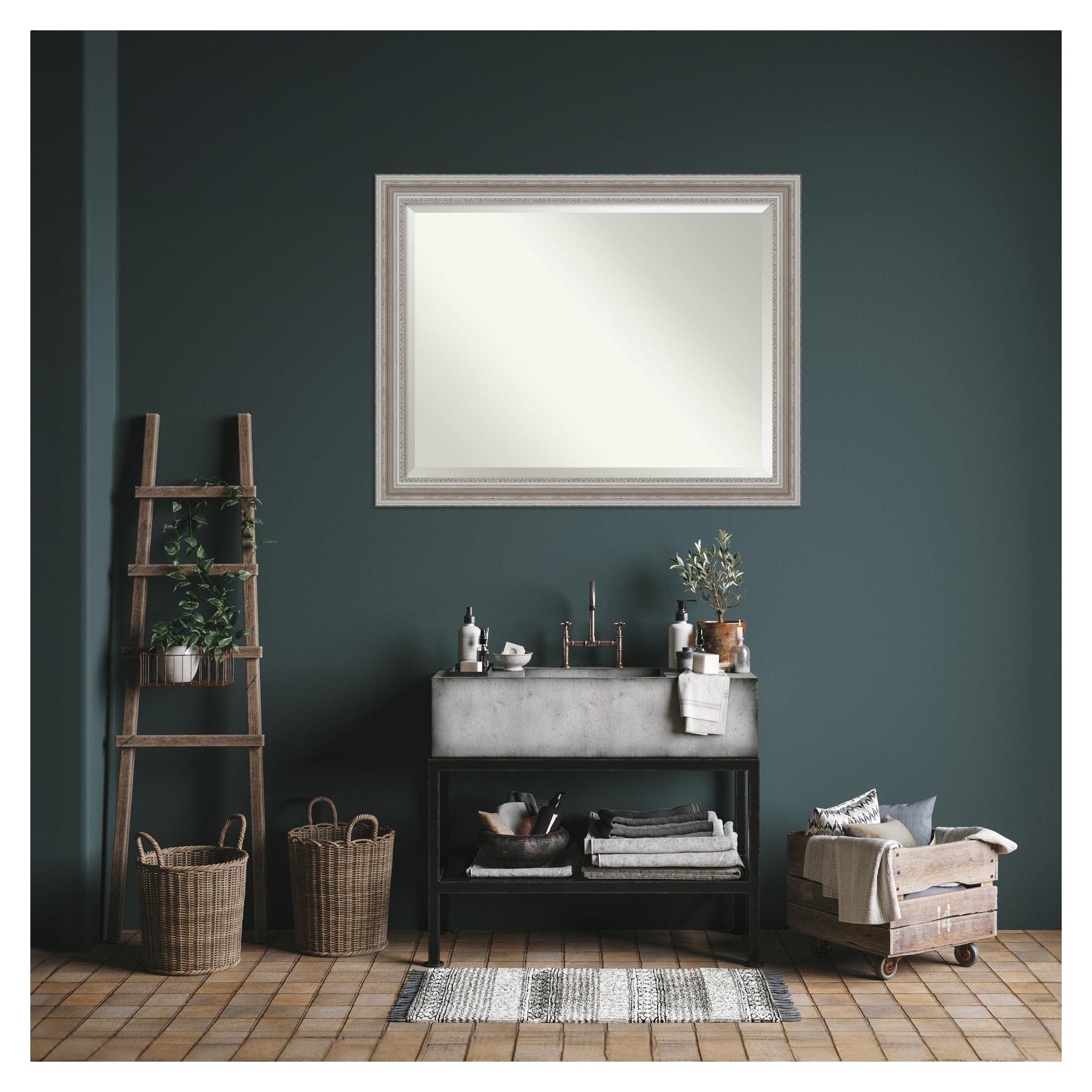 46" x 36" Parlor Framed Wall Mirror Silver - Amanti Art: Modern Beveled, No Assembly Required