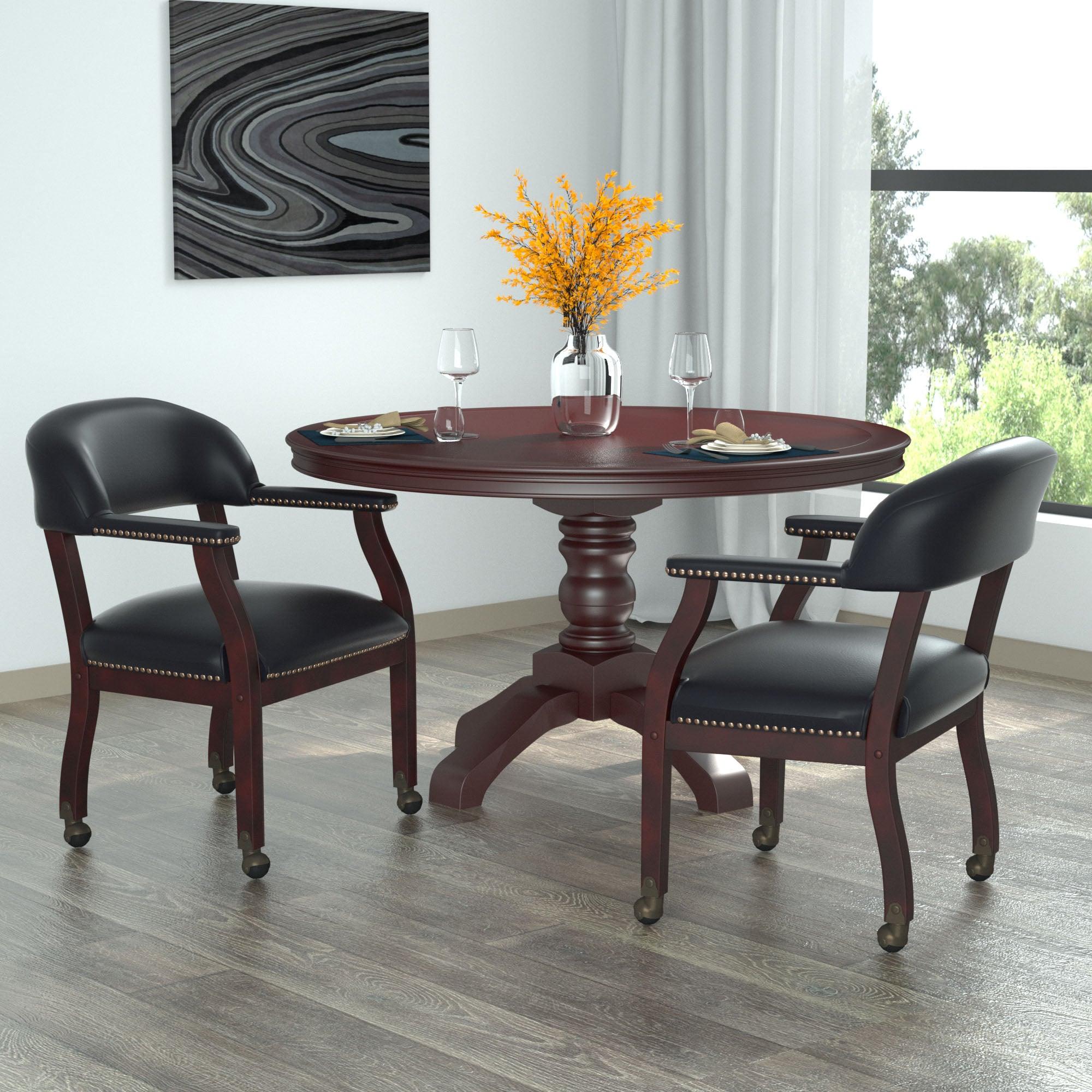 Captain's Chair with Casters Black - Boss Office Products: Mahogany Base, Vinyl Upholstery, Brass Castors