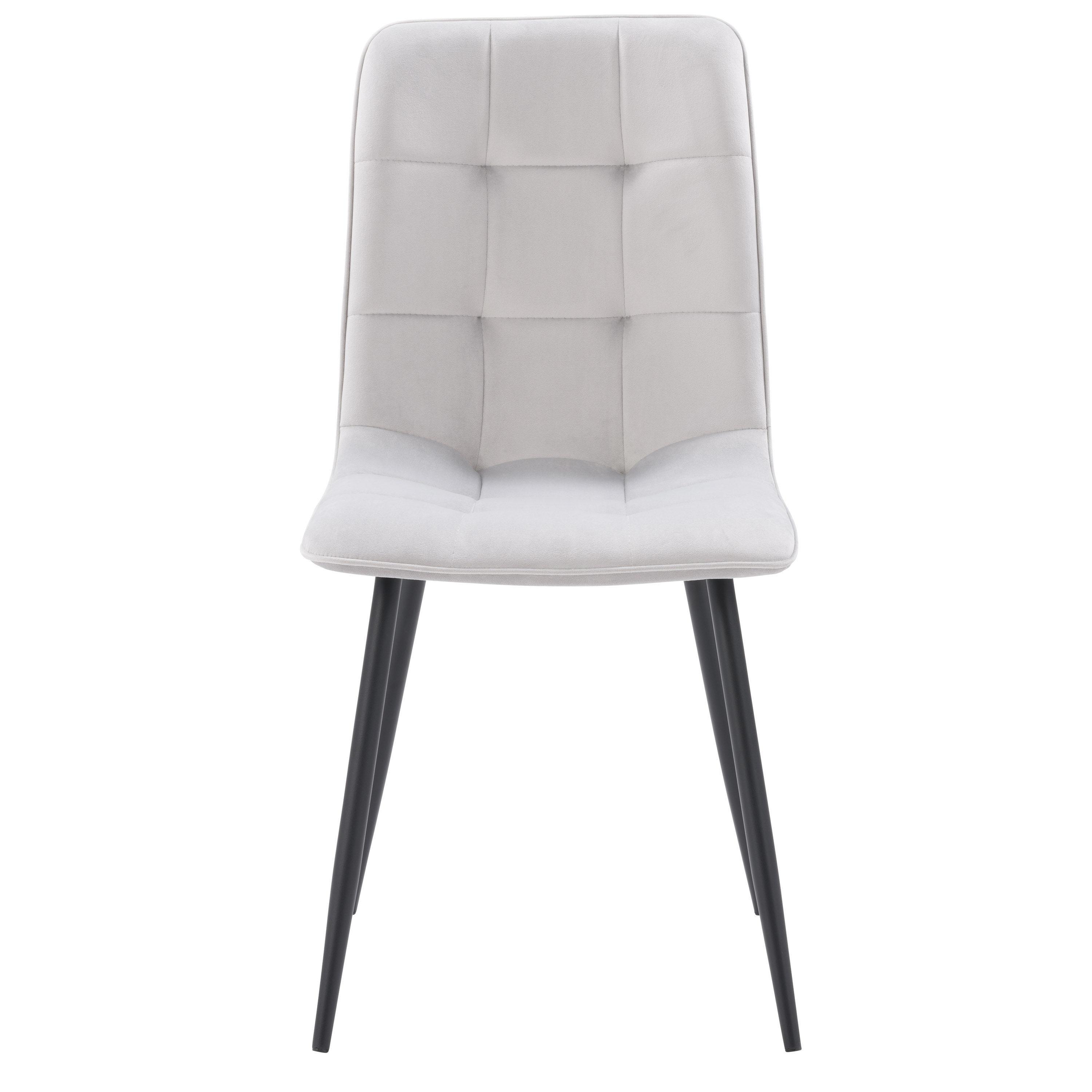 Nash Velvet Side Chair with Black Legs Light Gray - CorLiving: Upholstered Tufted, Tapered Metal Frame