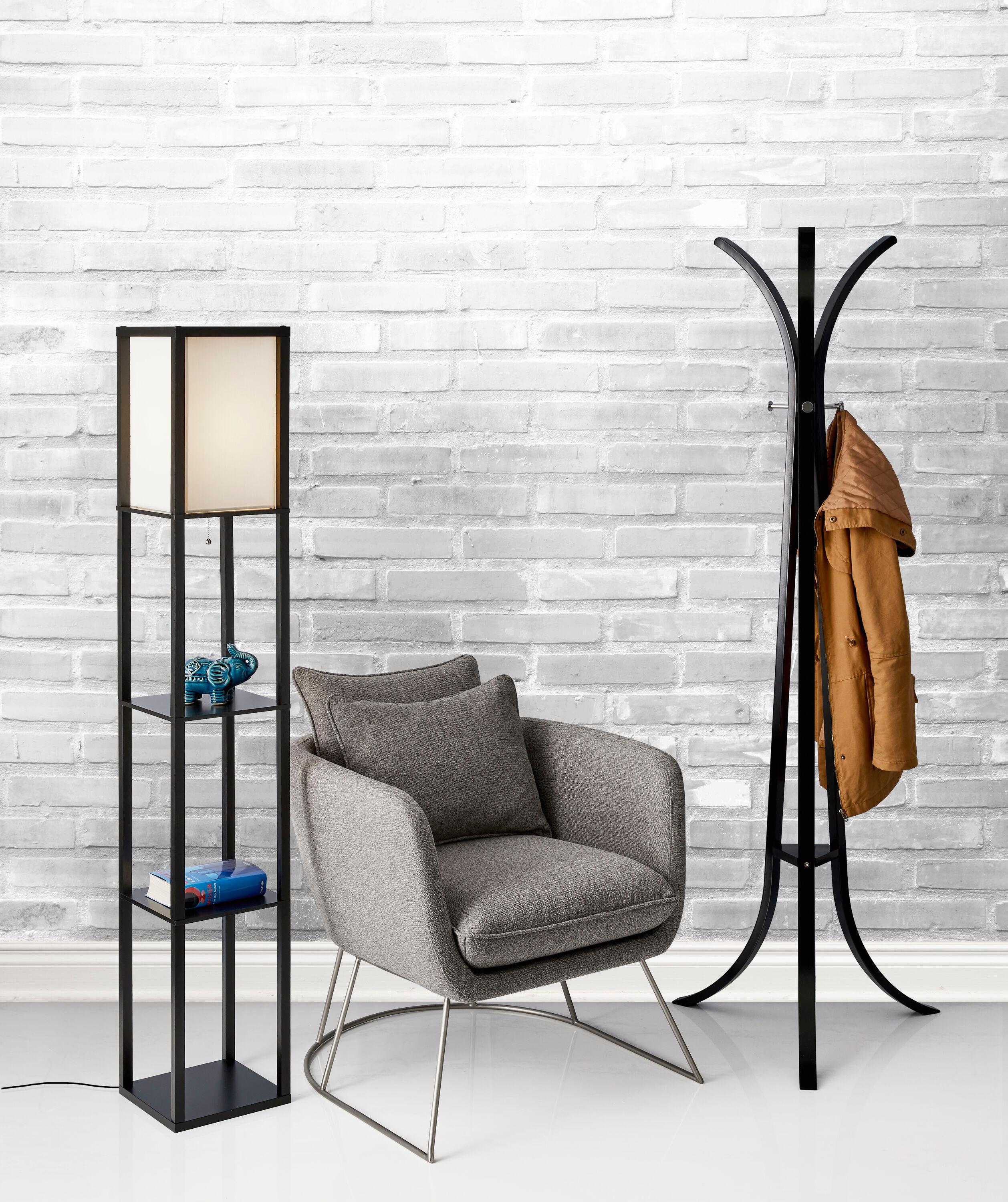 63" Wright Shelf Floor Lamp - Adesso: Black Walnut, Pull Chain, Storage Display