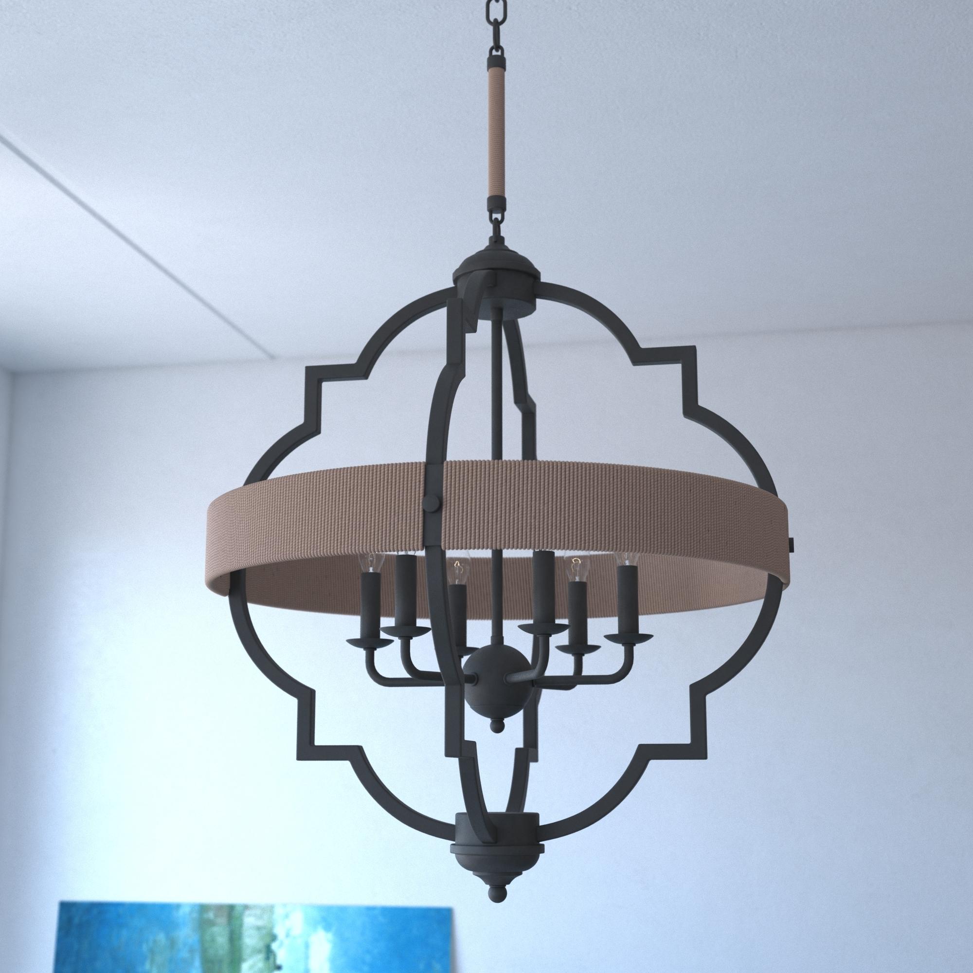 Vaxcel Beaumont Gray and Natural Rope Farmhouse Cage Pendant Light