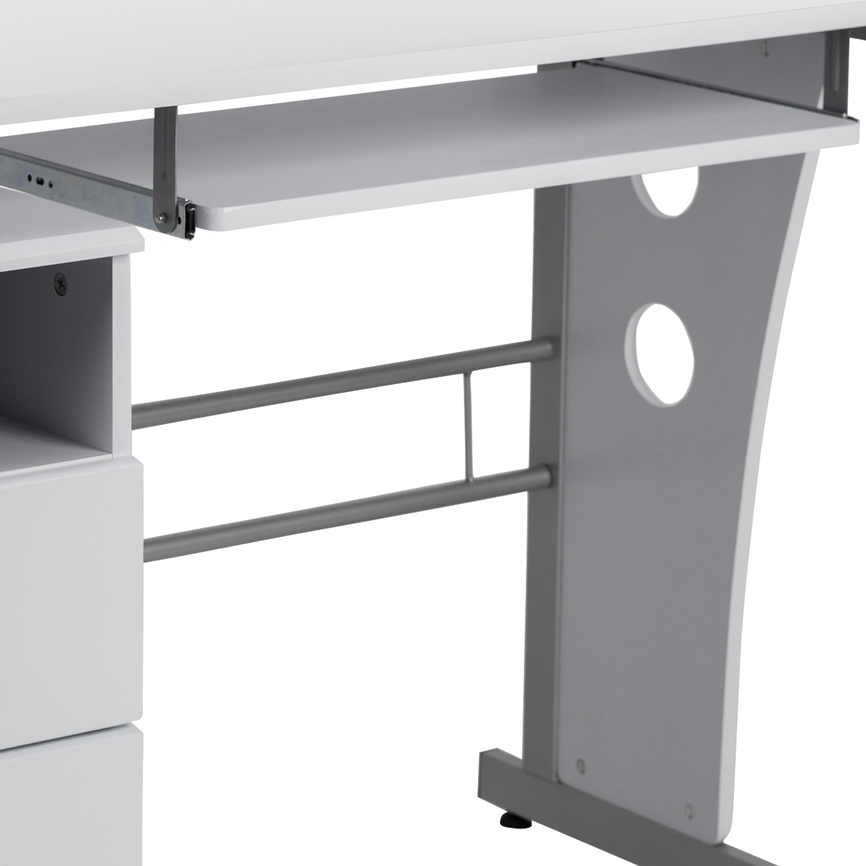 Flash Furniture White Desk with Three Drawer Pedestal and Pull-Out Keyboard Tray