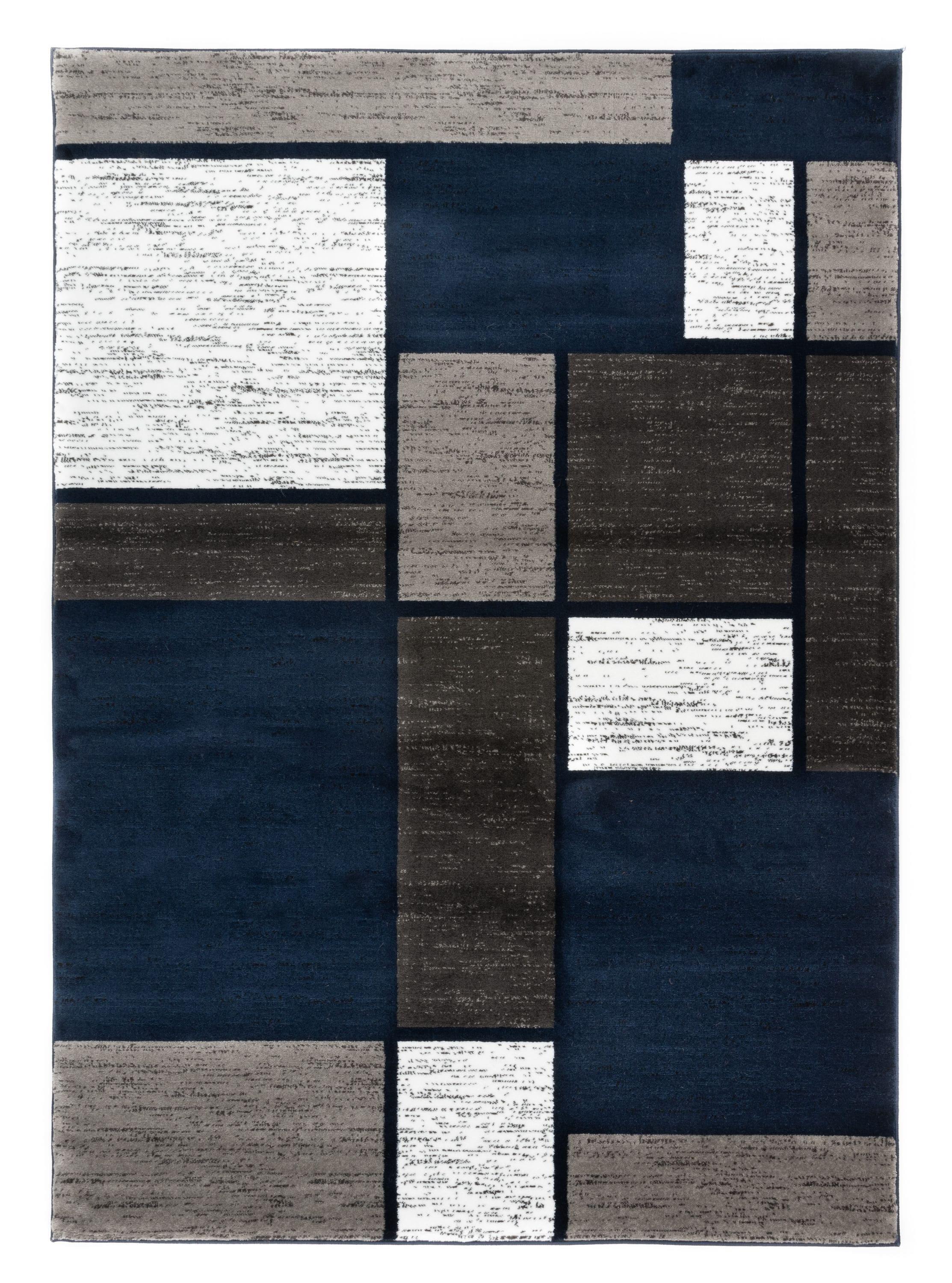 World Rug Gallery Contemporary Modern Boxed Color Block Navy 3'3"x5' Area Rug