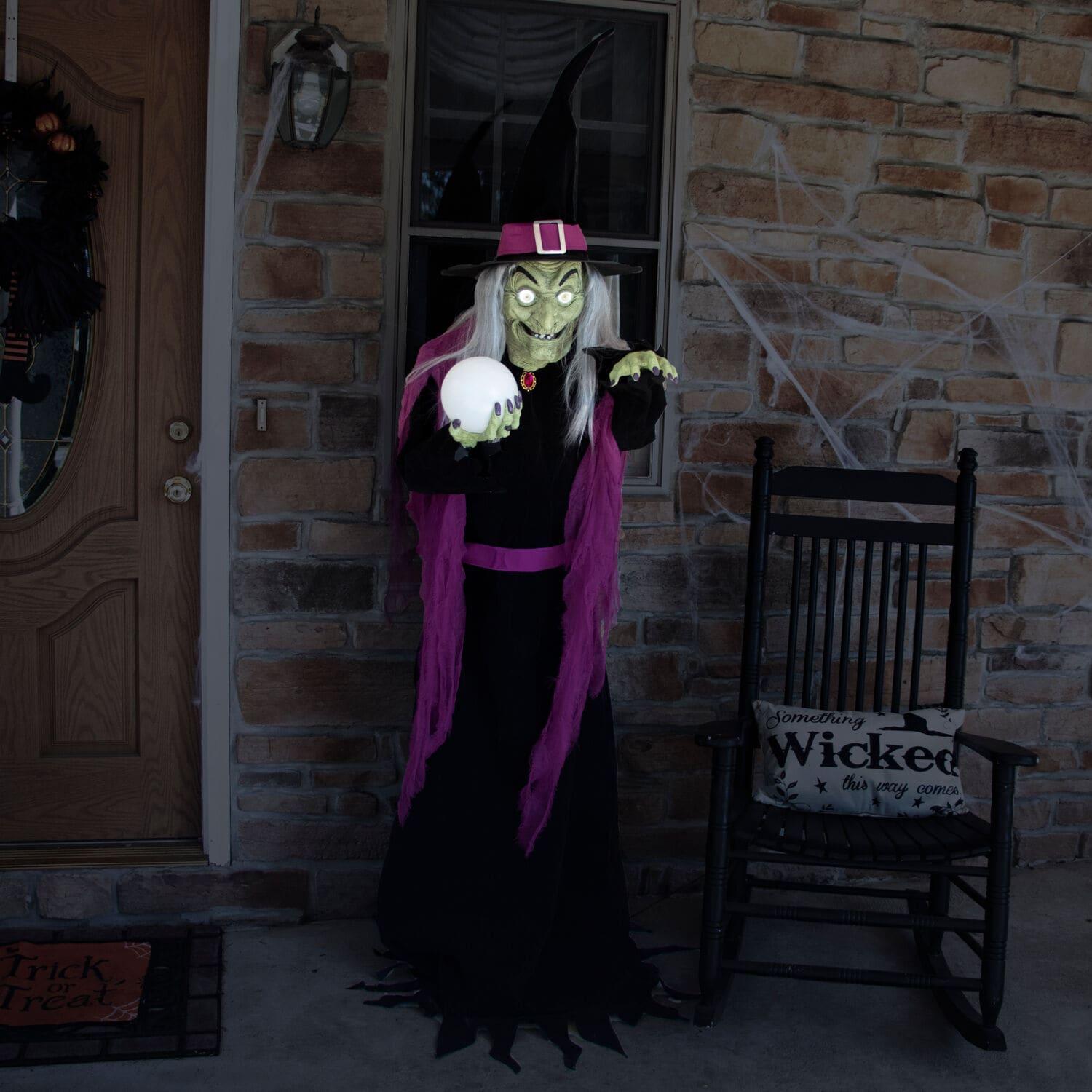 Haunted Hill Farm Haunted Hill Farm 6-Ft. Tall Fortune Teller Witch, Plug-In Motion-Activated Talking Halloween Prop