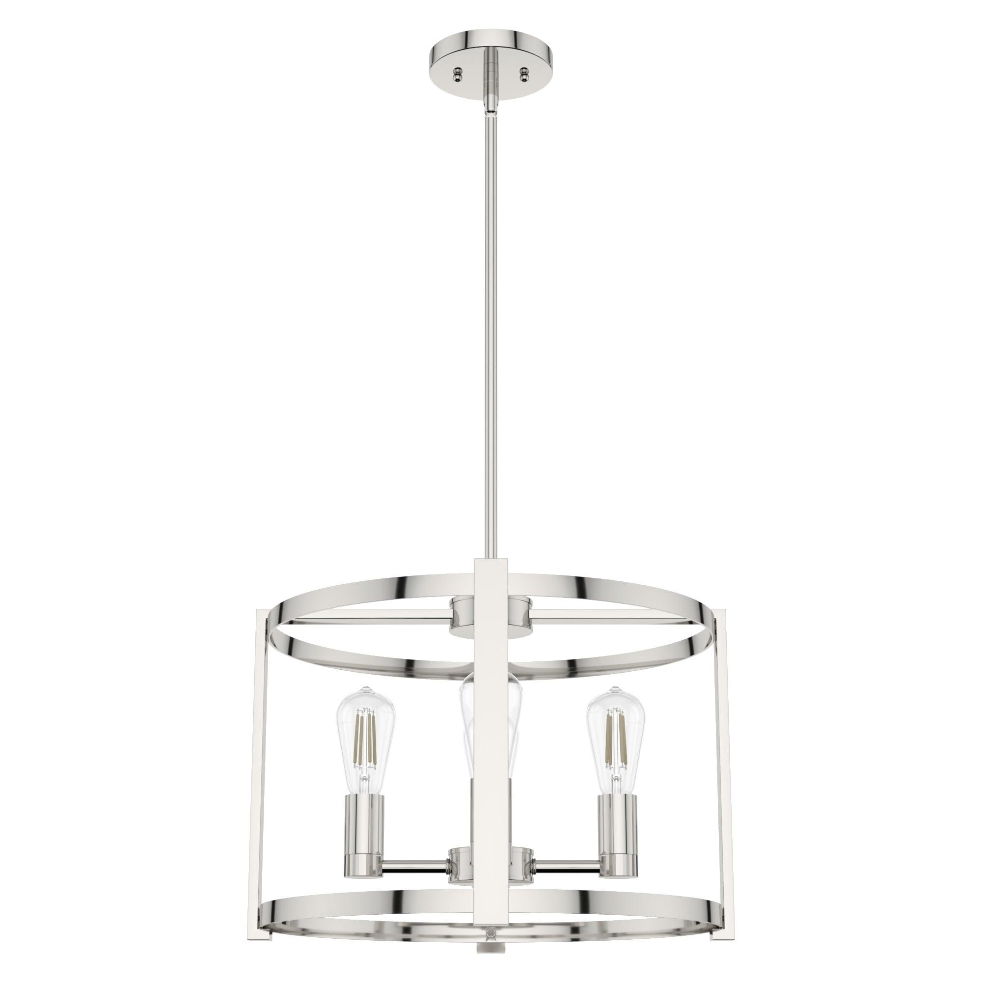 Hunter - Astwood 4-light Polished Nickel, Medium Size Chandelier, Dimmable, Caged Style, Drum Shaped, for Bedrooms, Kitchens, Dining, Living Rooms - 19957