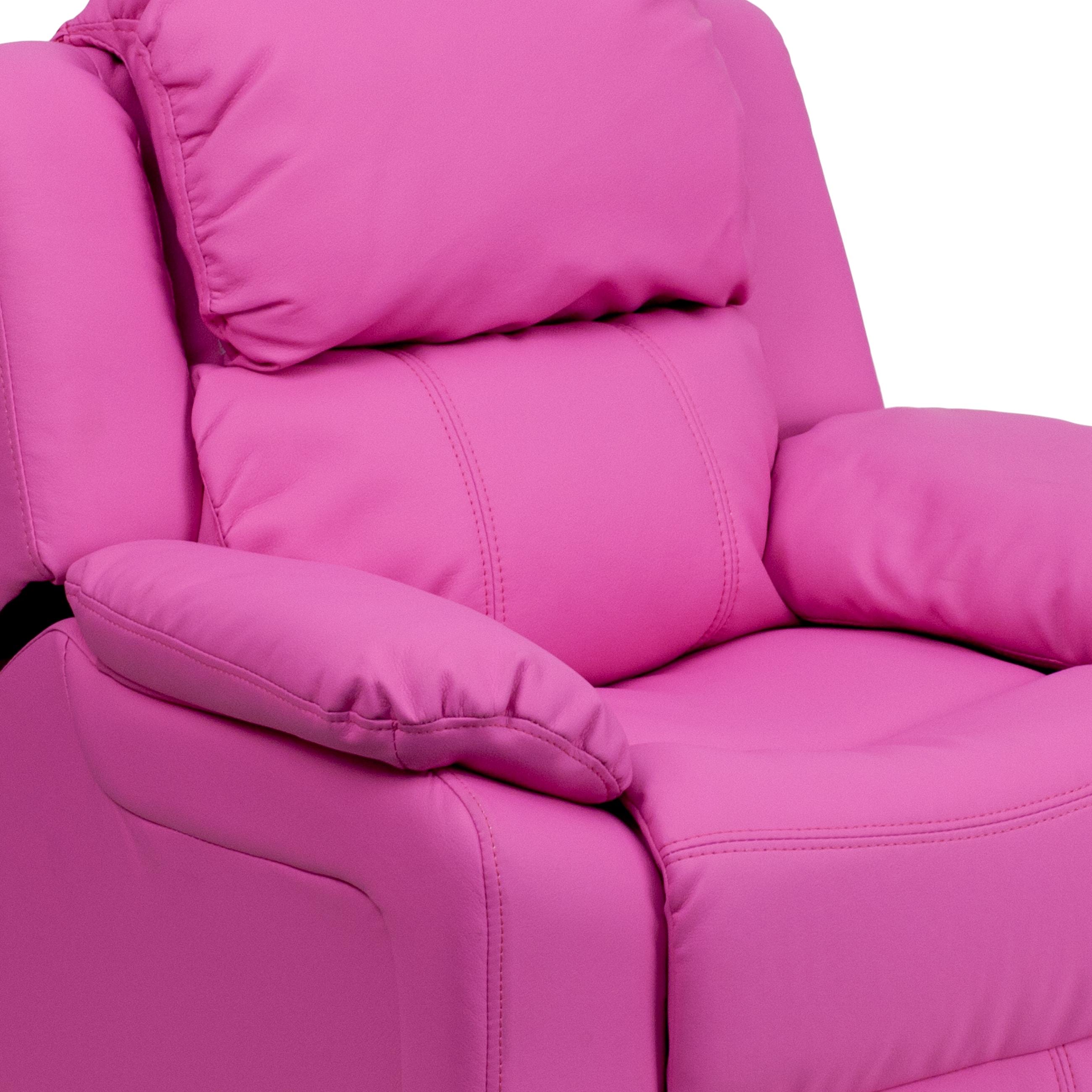 Flash Furniture Charlie Deluxe Padded Contemporary Hot Pink Vinyl Kids Recliner with Storage Arms