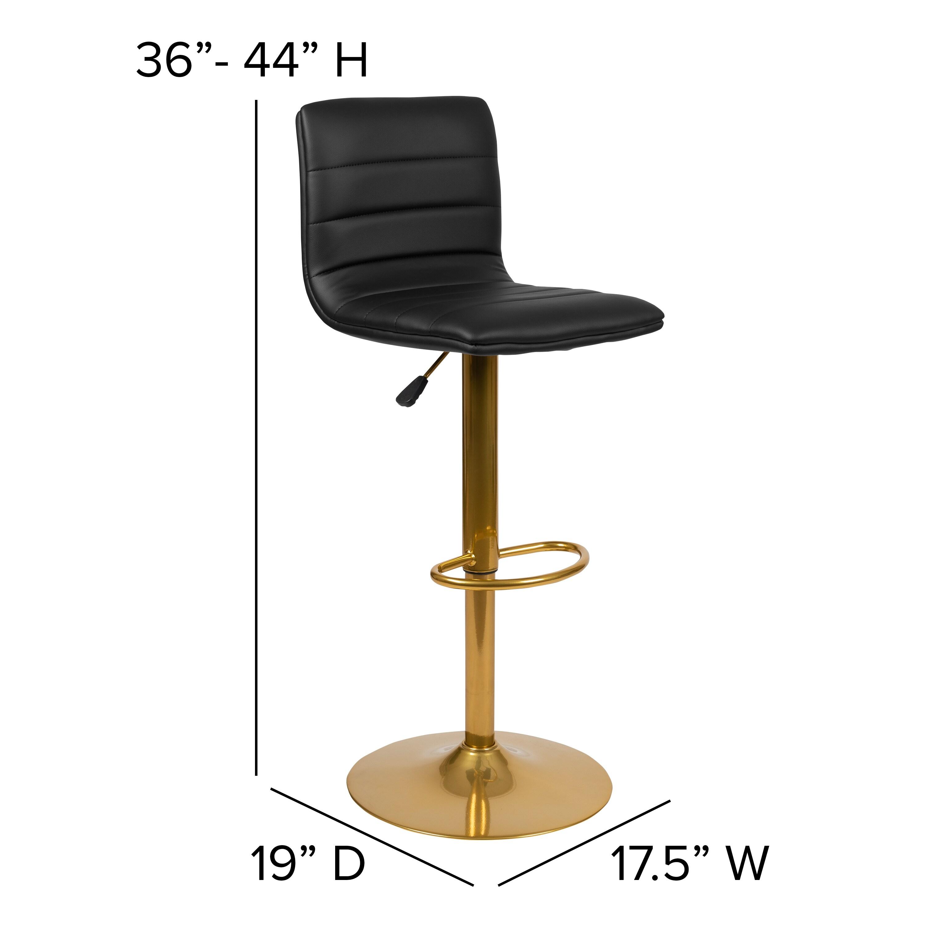 Flash Furniture Modern Black Vinyl Adjustable Bar Stool with Back, Counter Height Swivel Stool with Gold Pedestal Base, Set of 2