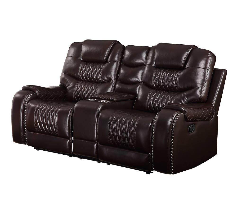 78" Braylon Active Sitting Chair Brown PU - Acme Furniture: Loveseat with Console & Cup Holders