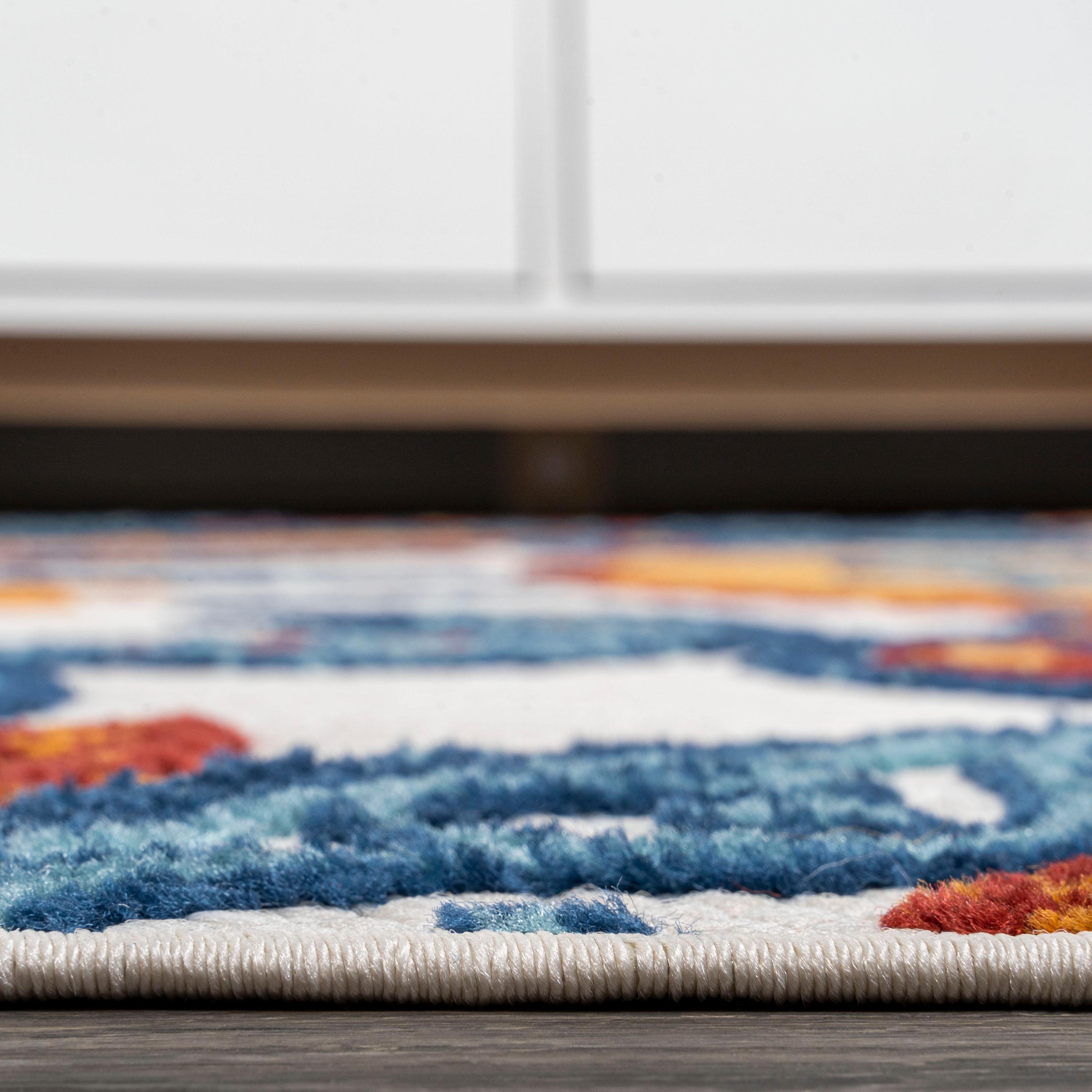 2'x8' Julien Paisley High-Low Indoor/Outdoor Area Rug, Orange/Blue - JONATHAN Y